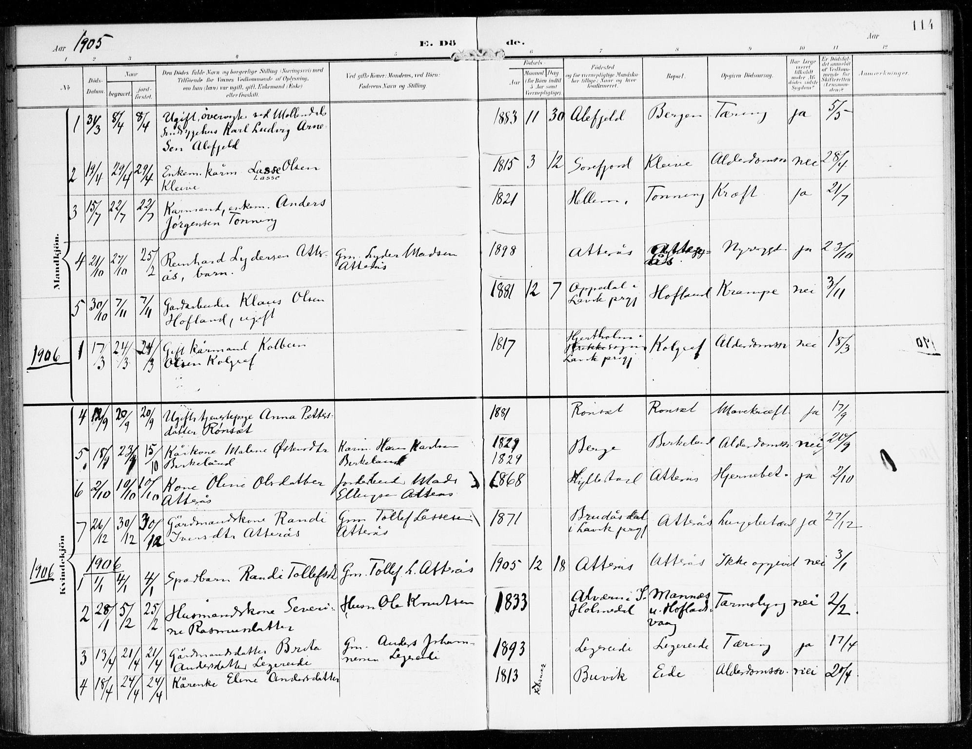 Hyllestad sokneprestembete, AV/SAB-A-80401: Parish register (official) no. B 2, 1903-1917, p. 114