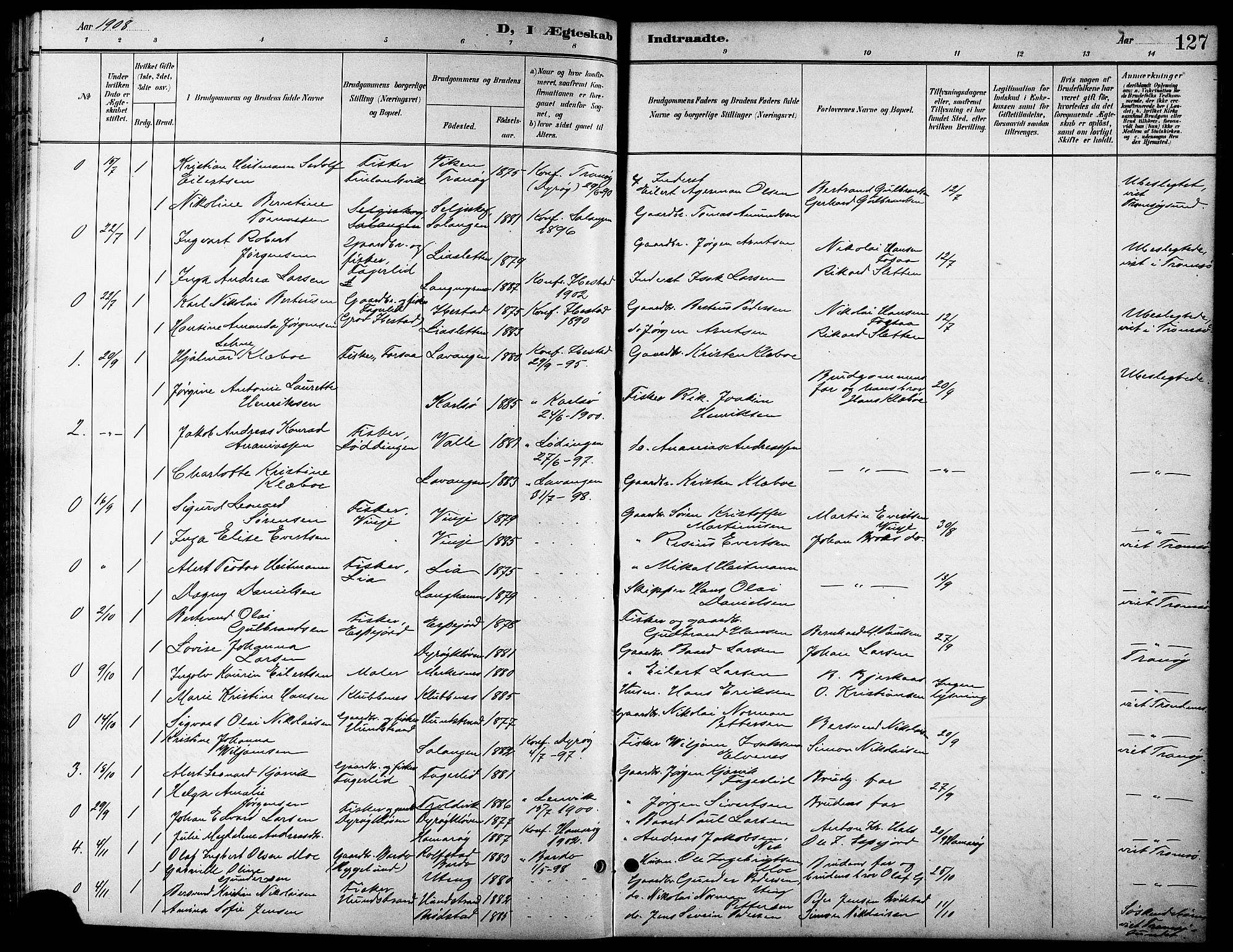 Tranøy sokneprestkontor, AV/SATØ-S-1313/I/Ia/Iab/L0014klokker: Parish register (copy) no. 14, 1896-1918, p. 127