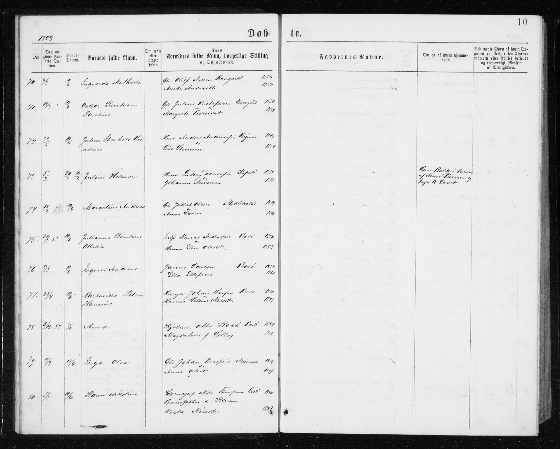 Ministerialprotokoller, klokkerbøker og fødselsregistre - Nordland, AV/SAT-A-1459/801/L0031: Parish register (copy) no. 801C06, 1883-1887, p. 10