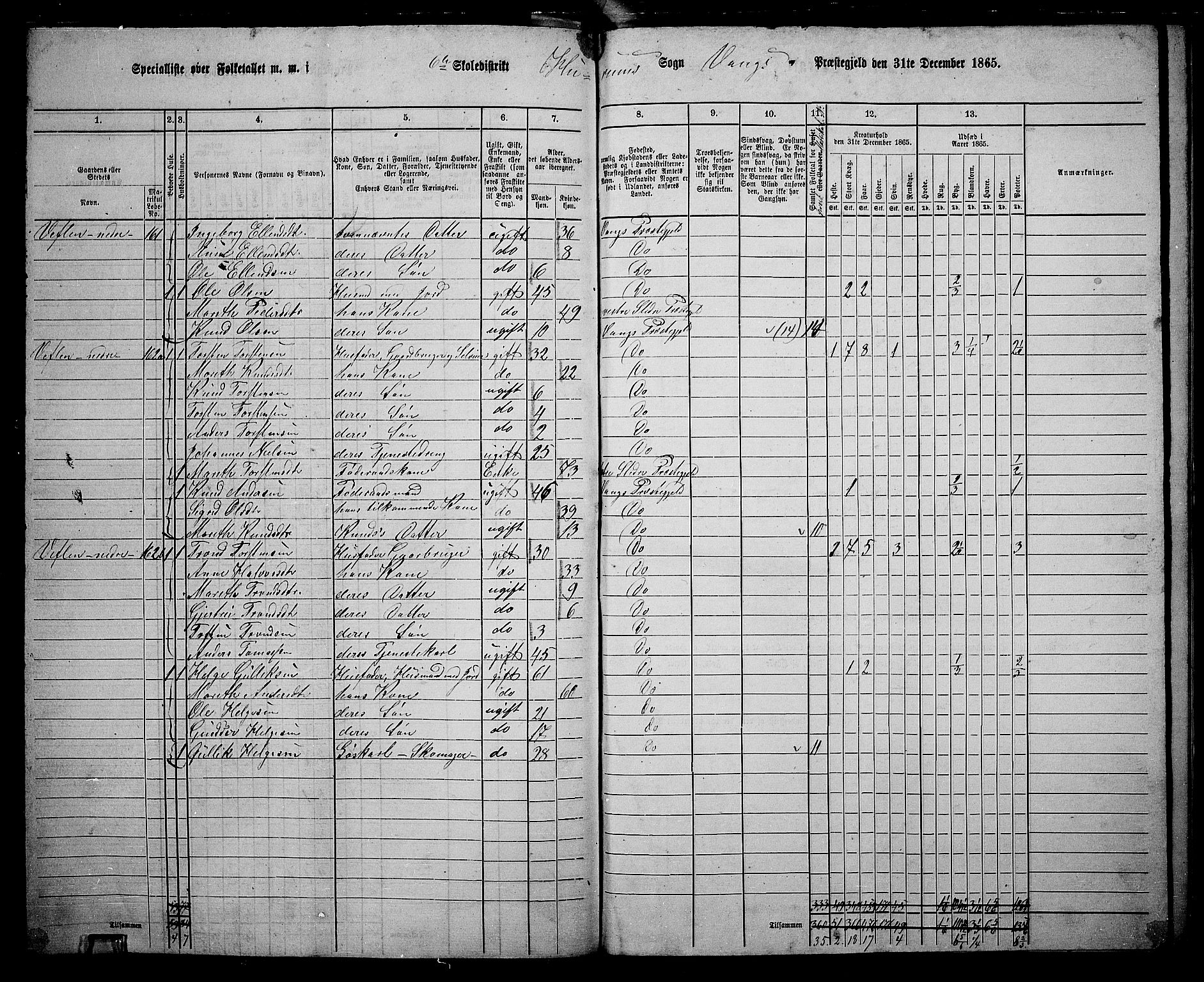 RA, 1865 census for Vang, 1865, p. 108