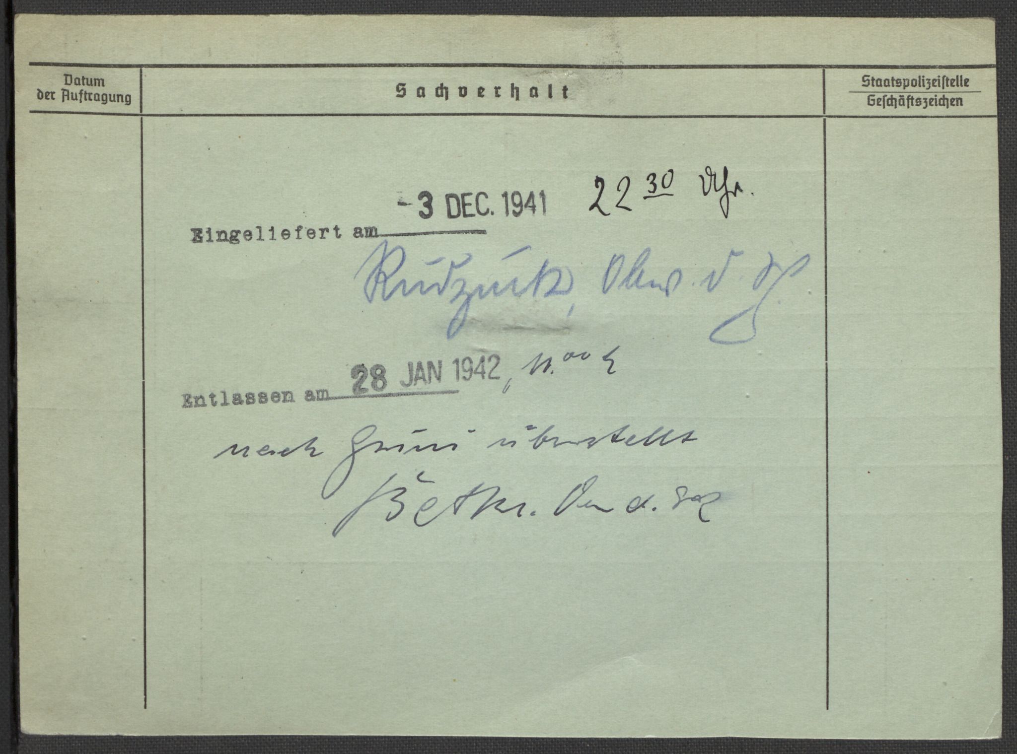 Befehlshaber der Sicherheitspolizei und des SD, RA/RAFA-5969/E/Ea/Eaa/L0001: Register over norske fanger i Møllergata 19: A-Bj, 1940-1945, p. 675