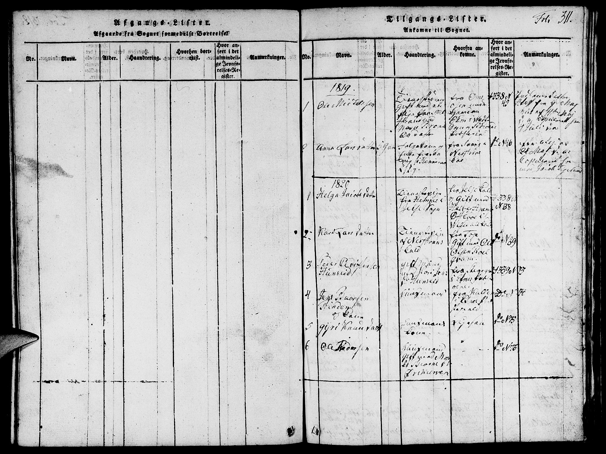 Vikedal sokneprestkontor, SAST/A-101840/01/V: Parish register (copy) no. B 1, 1816-1853, p. 311