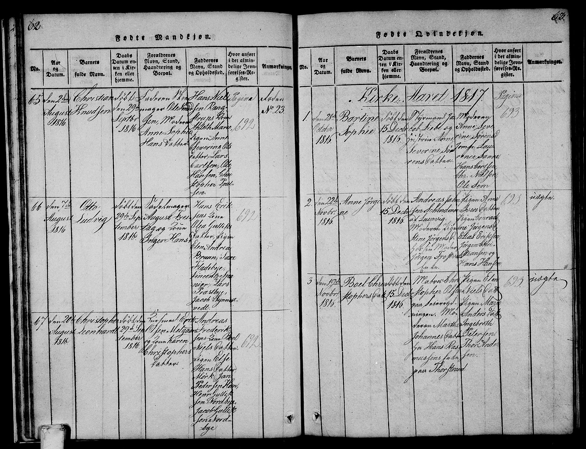 Larvik kirkebøker, SAKO/A-352/F/Fa/L0001: Parish register (official) no. I 1, 1814-1825, p. 62-63