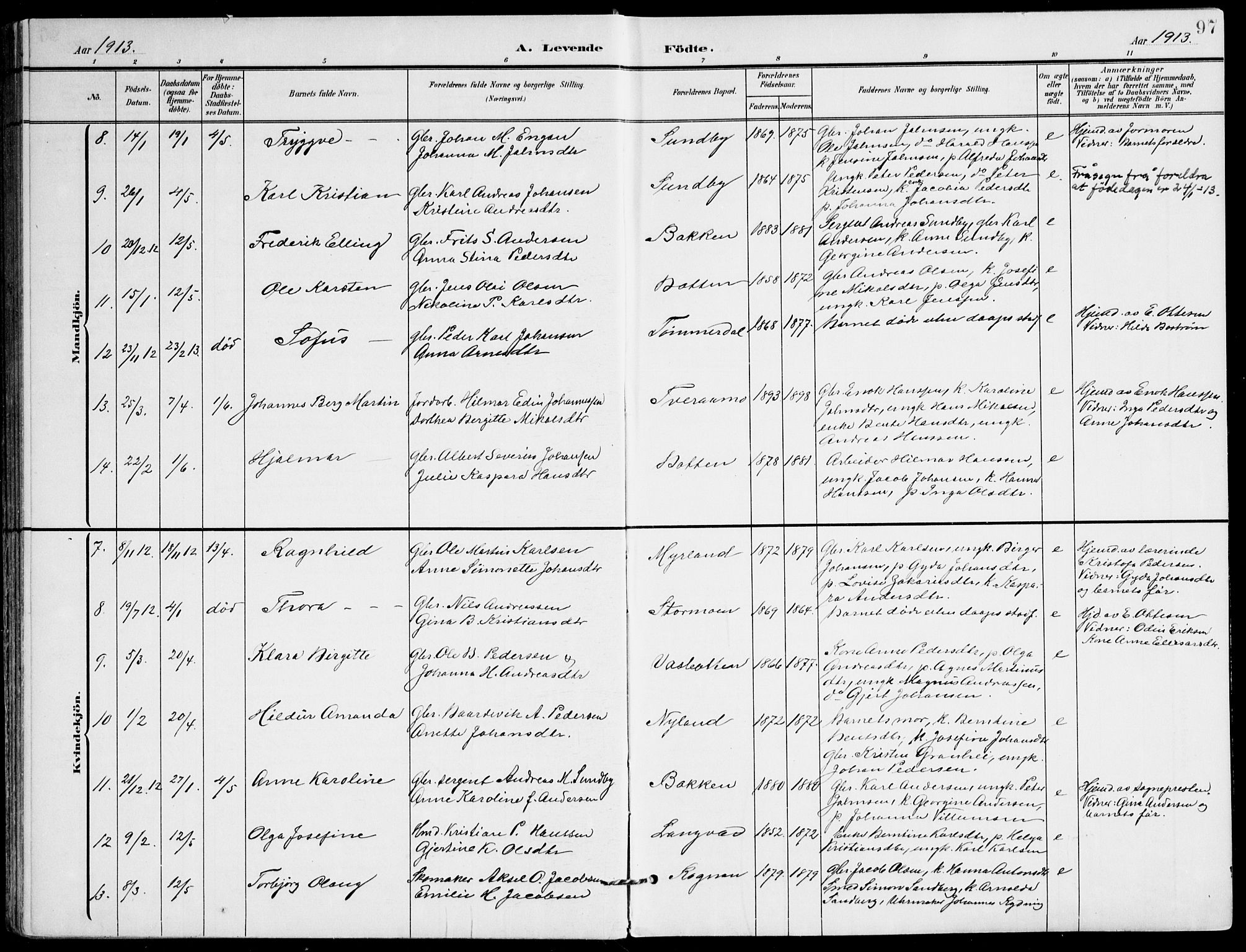 Ministerialprotokoller, klokkerbøker og fødselsregistre - Nordland, AV/SAT-A-1459/847/L0672: Parish register (official) no. 847A12, 1902-1919, p. 97