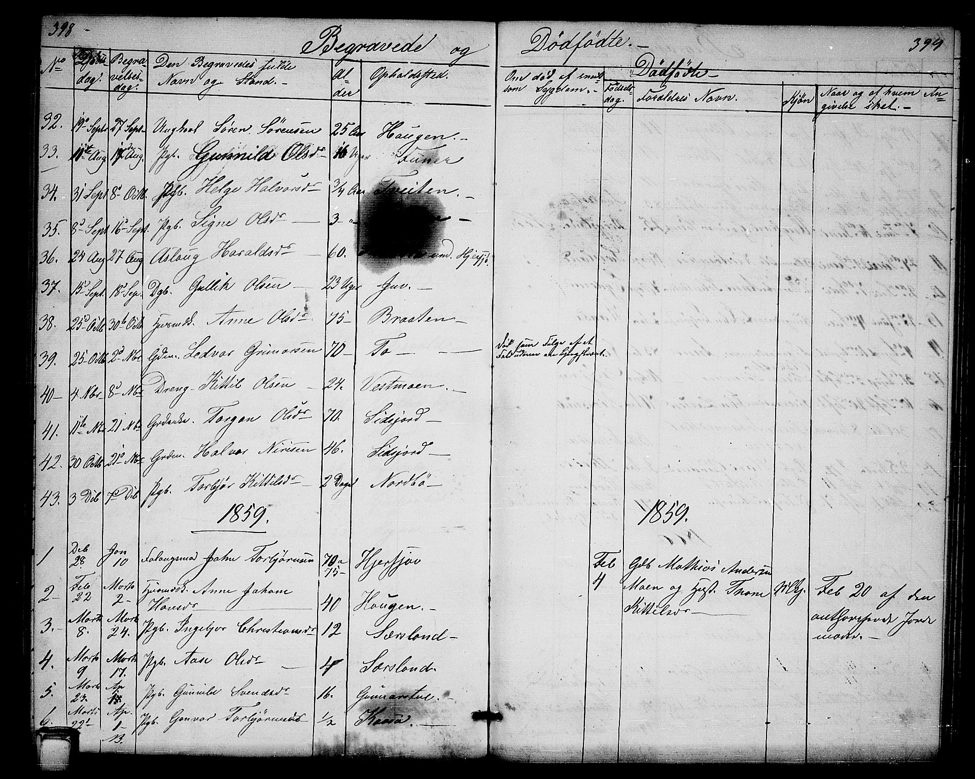Hjartdal kirkebøker, SAKO/A-270/G/Ga/L0002: Parish register (copy) no. I 2, 1854-1888, p. 398-399