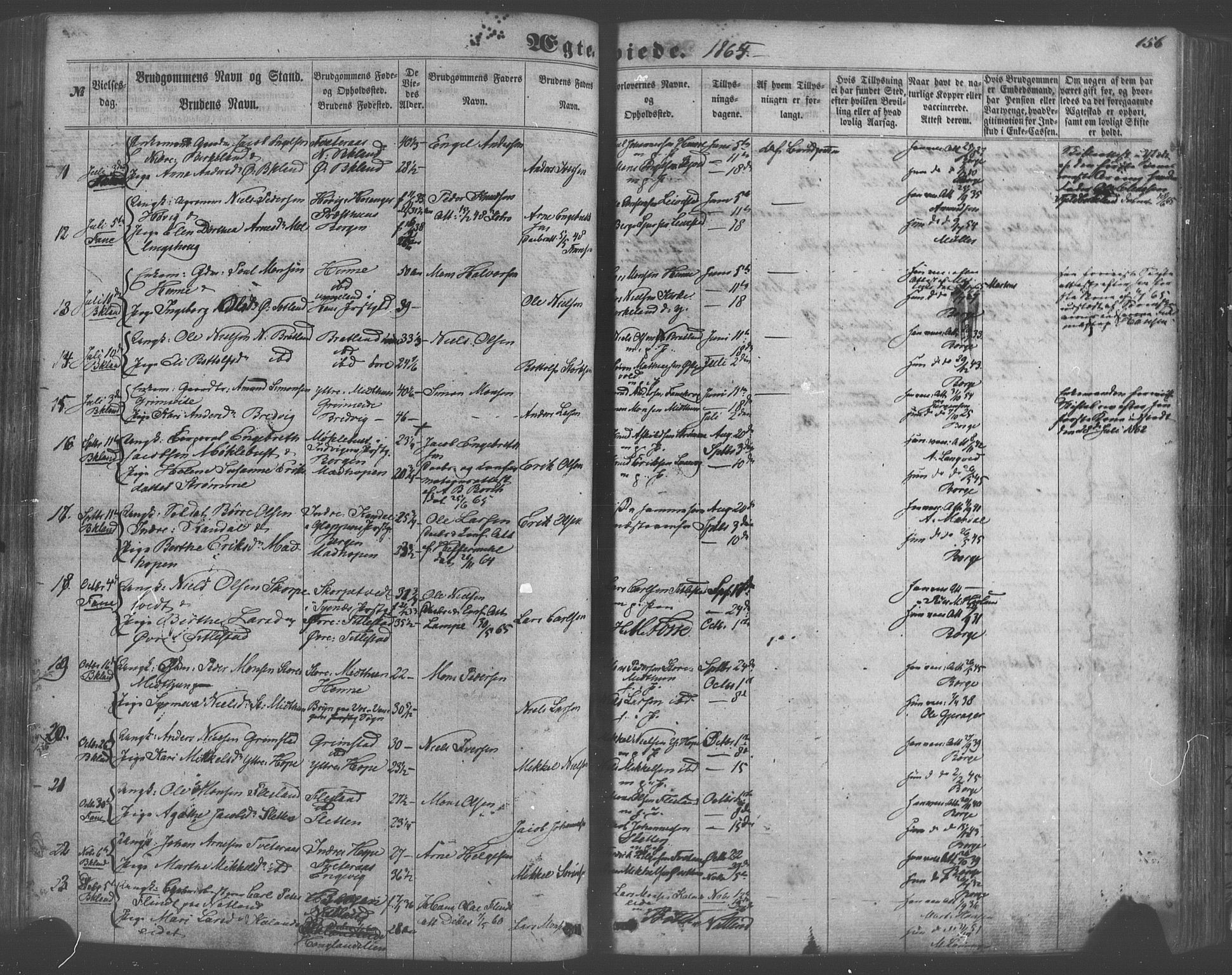 Fana Sokneprestembete, SAB/A-75101/H/Haa/Haaa/L0012: Parish register (official) no. A 12, 1862-1878, p. 156