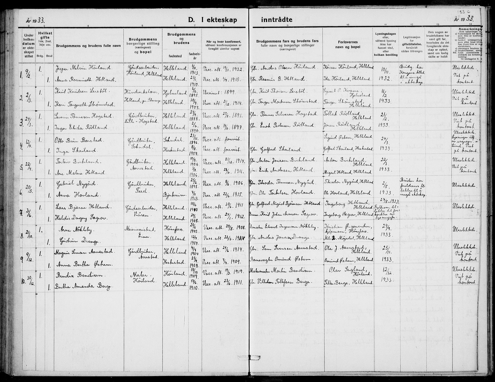 Helleland sokneprestkontor, AV/SAST-A-101810: Parish register (copy) no. B 4, 1887-1941, p. 183