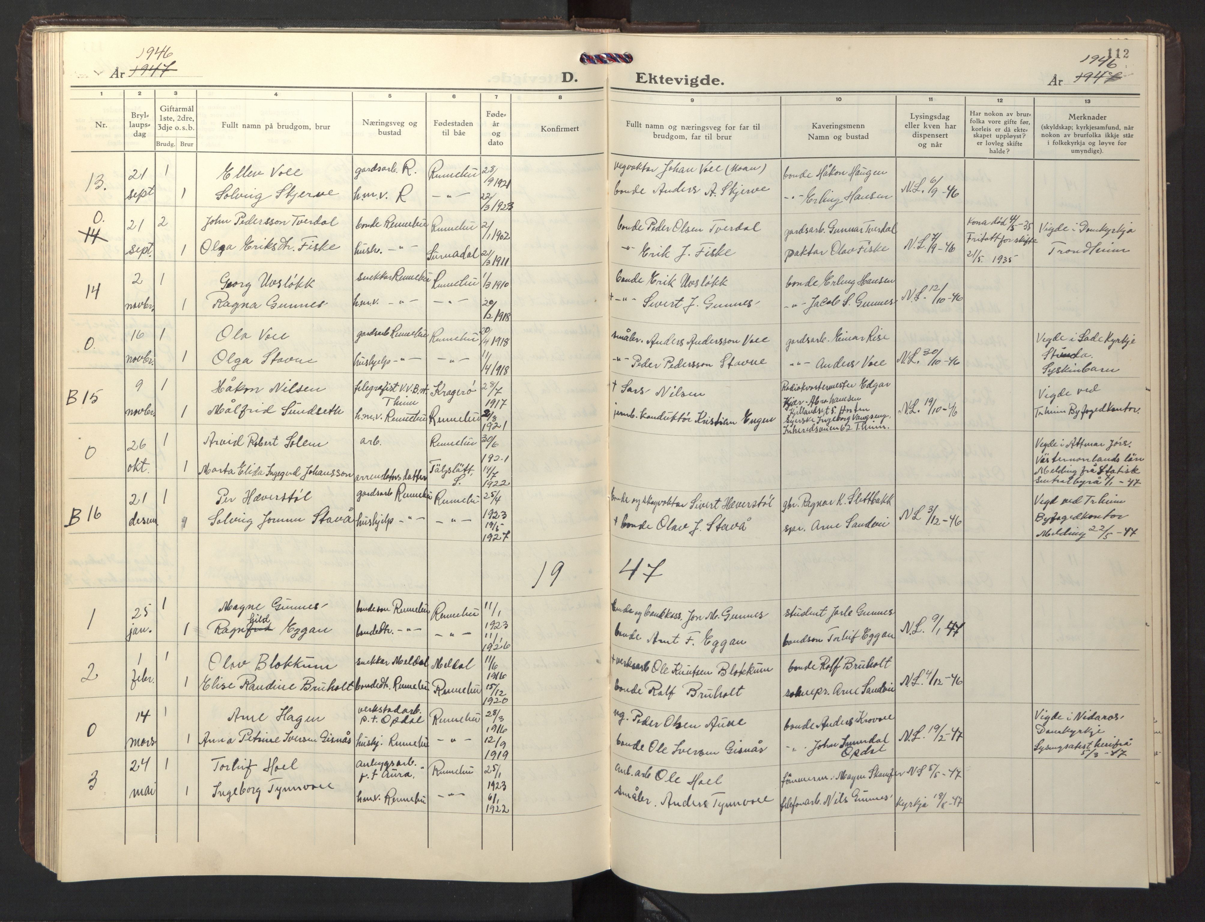 Ministerialprotokoller, klokkerbøker og fødselsregistre - Sør-Trøndelag, SAT/A-1456/674/L0878: Parish register (copy) no. 674C05, 1941-1950, p. 112