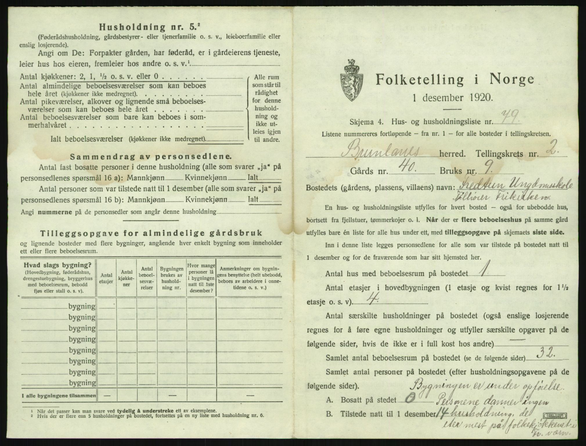 SAKO, 1920 census for Brunlanes, 1920, p. 469