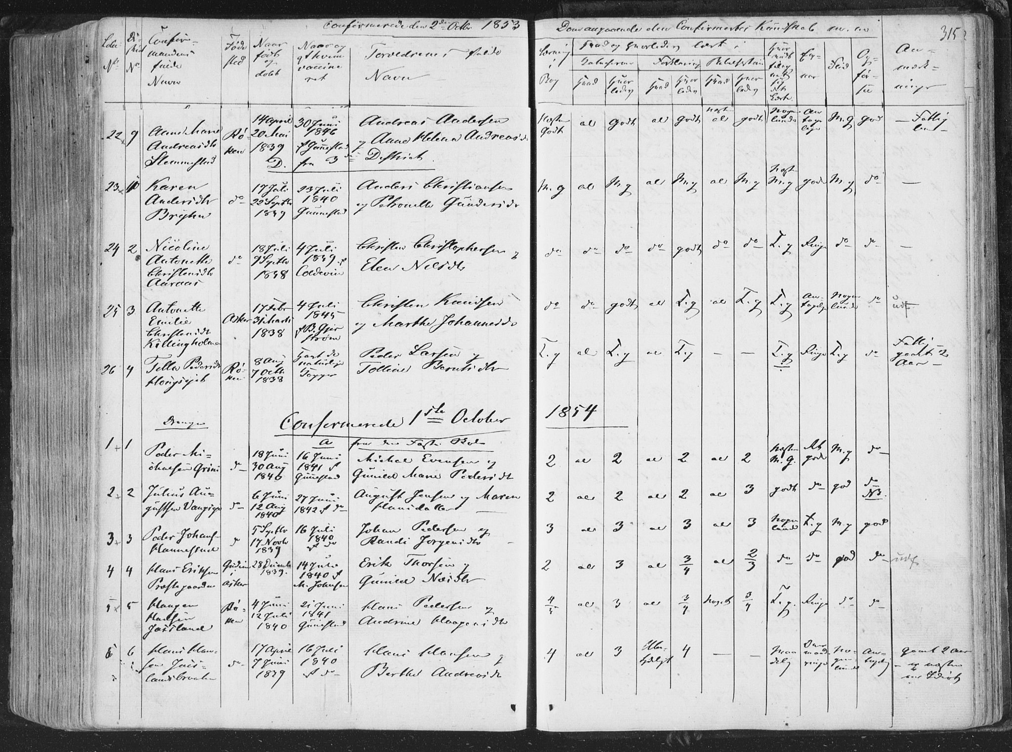 Røyken kirkebøker, AV/SAKO-A-241/F/Fa/L0005: Parish register (official) no. 5, 1833-1856, p. 315