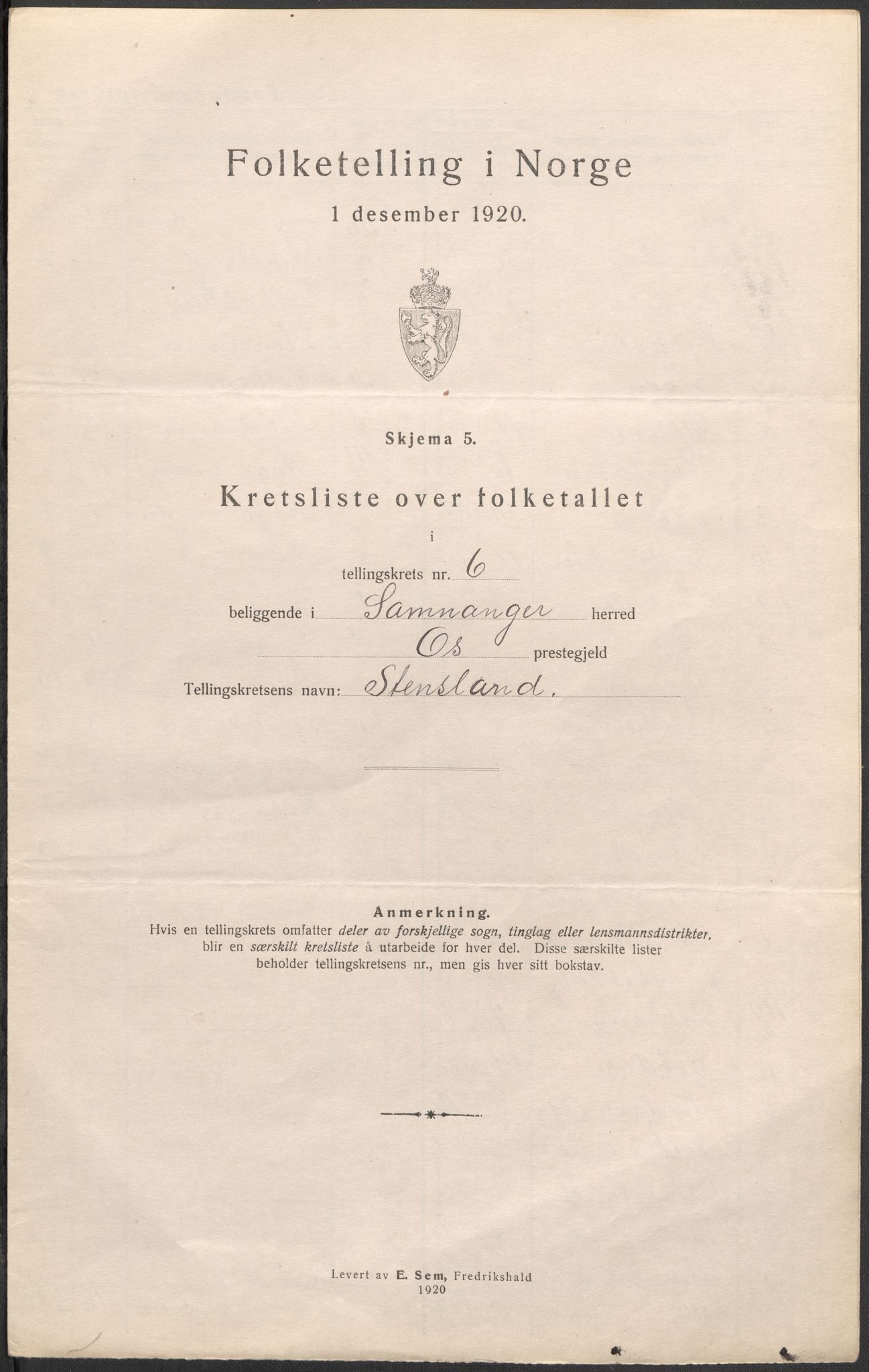 SAB, 1920 census for Samnanger, 1920, p. 20