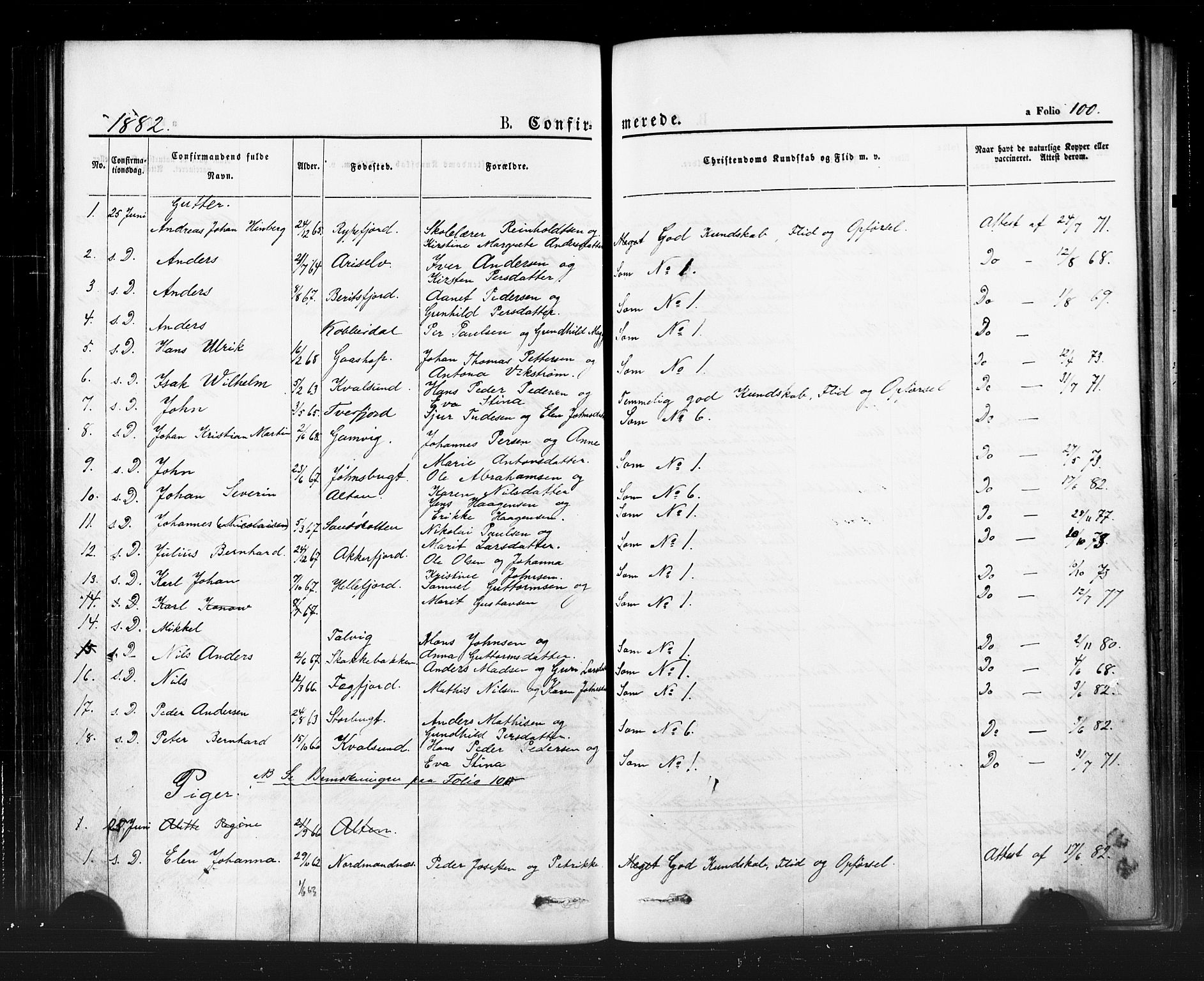 Hammerfest sokneprestkontor, SATØ/S-1347/H/Ha/L0007.kirke: Parish register (official) no. 7, 1869-1884, p. 100