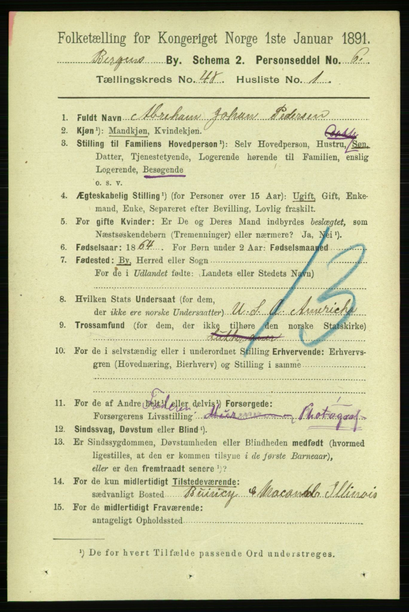 RA, 1891 Census for 1301 Bergen, 1891, p. 56908