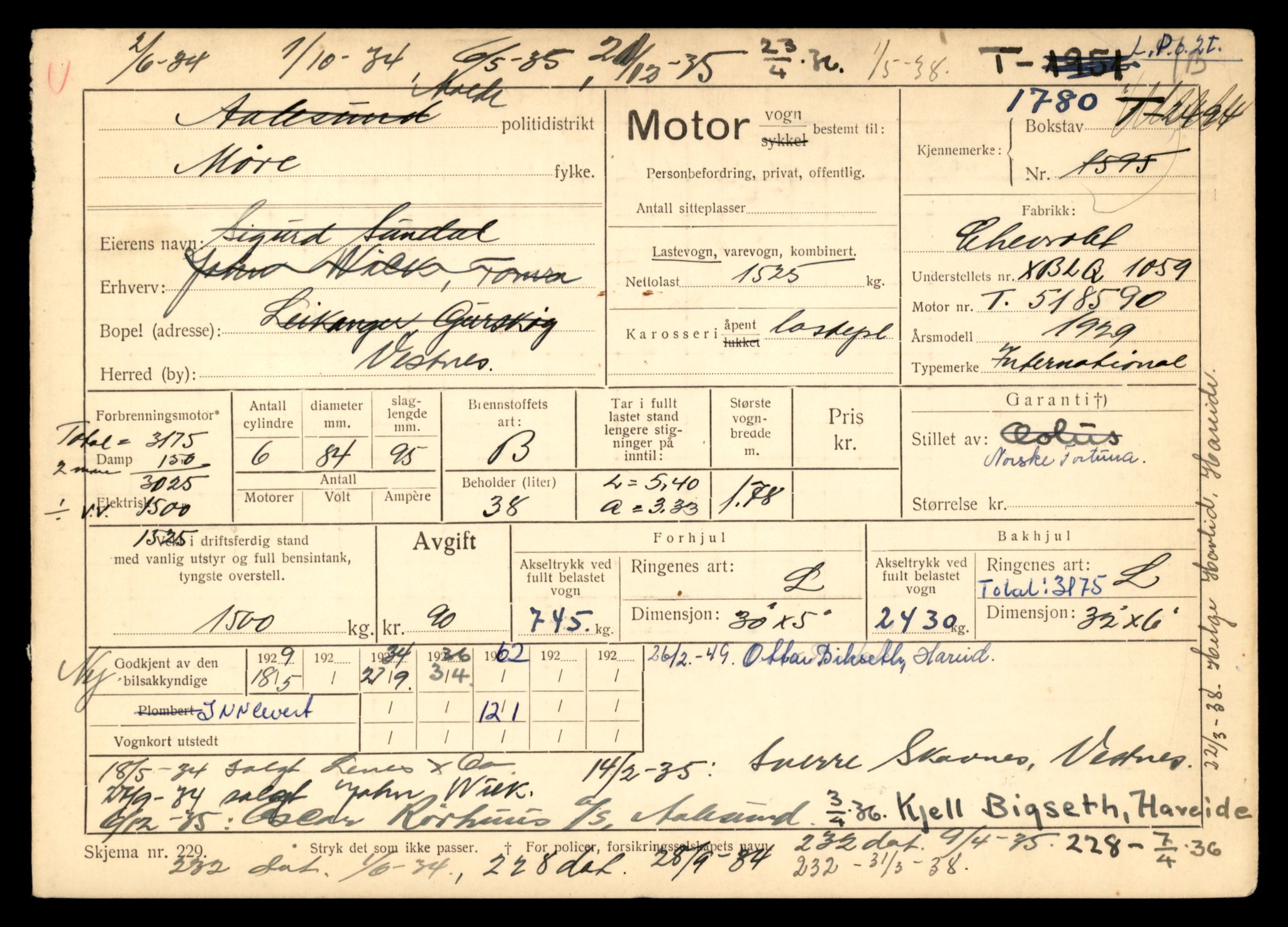 Møre og Romsdal vegkontor - Ålesund trafikkstasjon, SAT/A-4099/F/Fe/L0015: Registreringskort for kjøretøy T 1700 - T 1850, 1927-1998, p. 1647