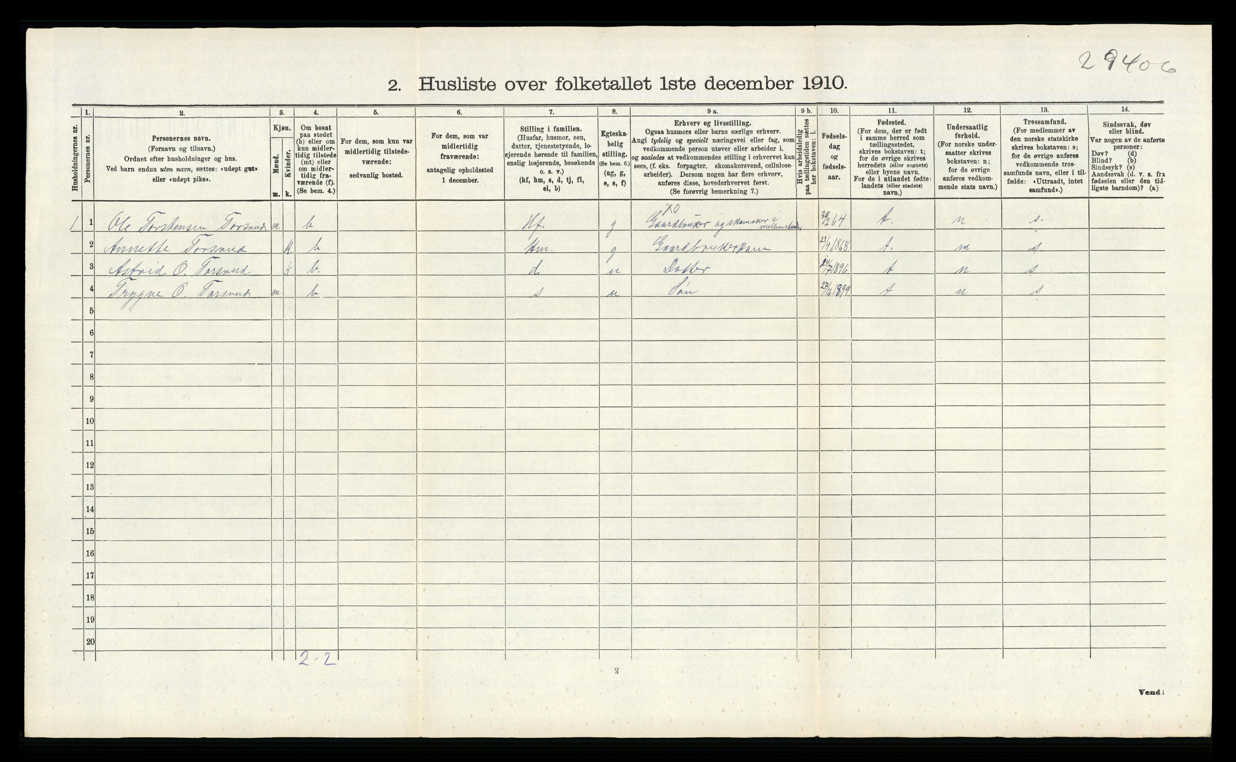 RA, 1910 census for Lier, 1910, p. 2031