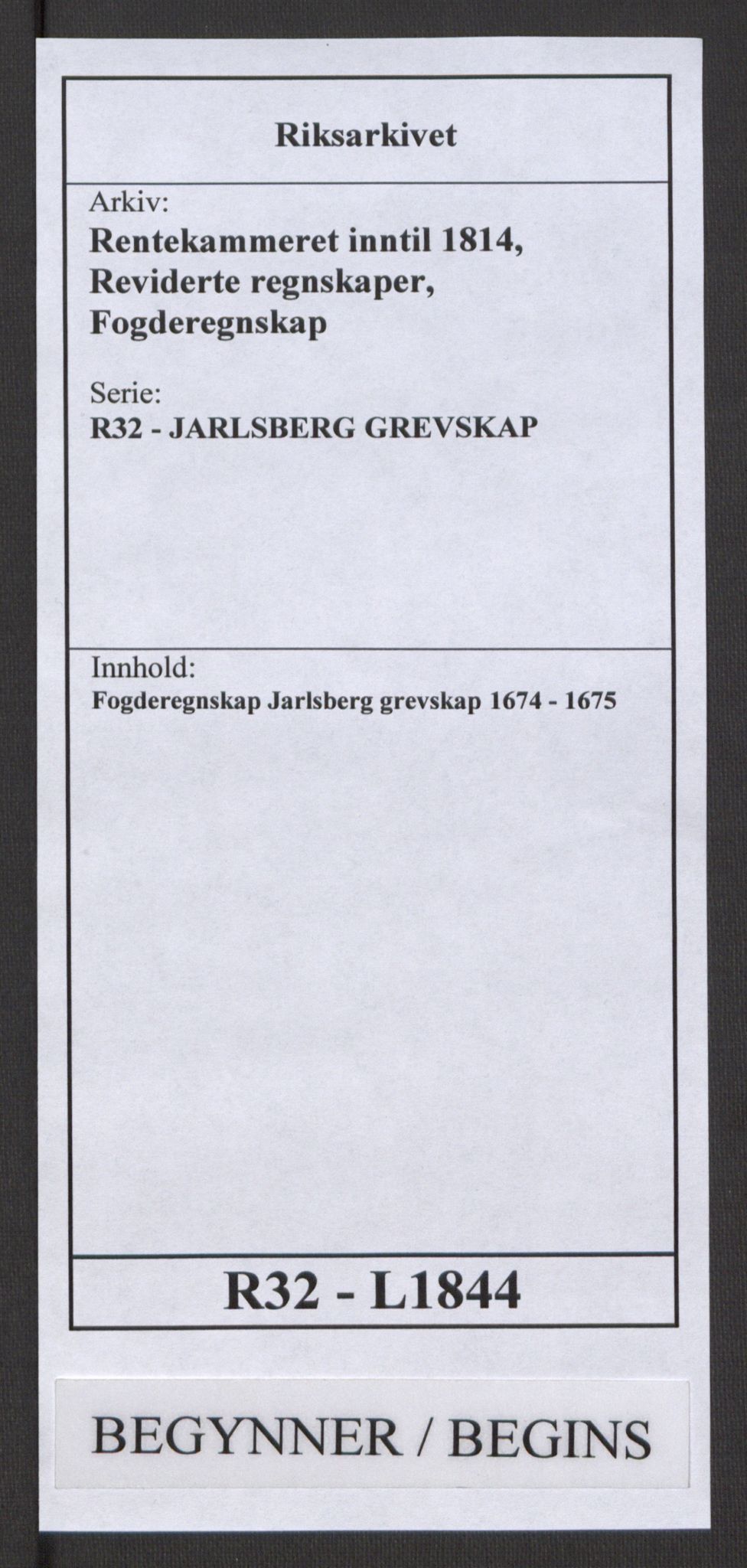 Rentekammeret inntil 1814, Reviderte regnskaper, Fogderegnskap, AV/RA-EA-4092/R32/L1844: Fogderegnskap Jarlsberg grevskap, 1674-1675, p. 1