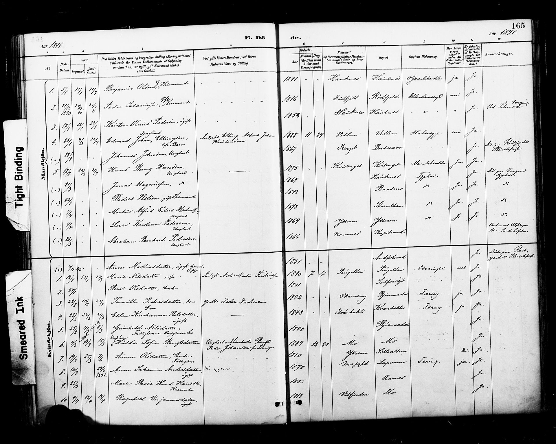 Ministerialprotokoller, klokkerbøker og fødselsregistre - Nordland, AV/SAT-A-1459/827/L0401: Parish register (official) no. 827A13, 1887-1905, p. 165