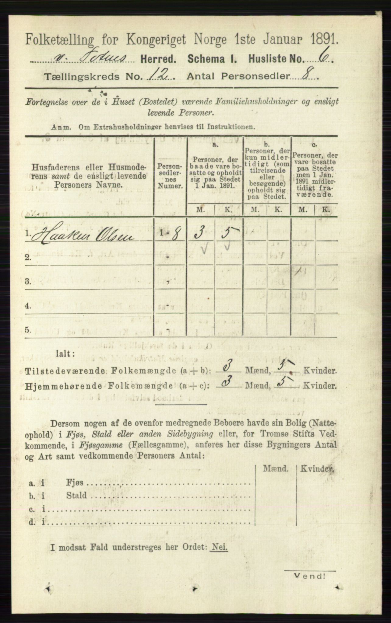 RA, 1891 census for 0529 Vestre Toten, 1891, p. 7206