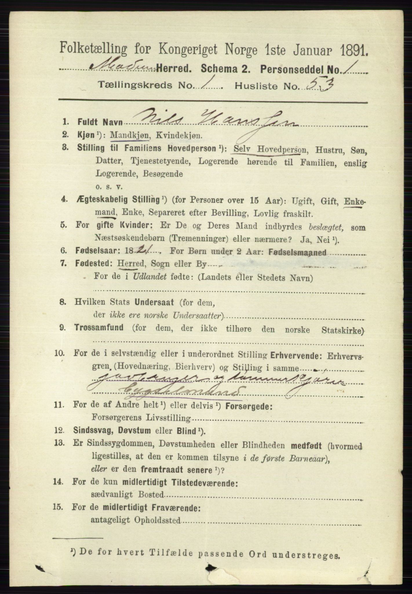 RA, 1891 census for 0623 Modum, 1891, p. 429