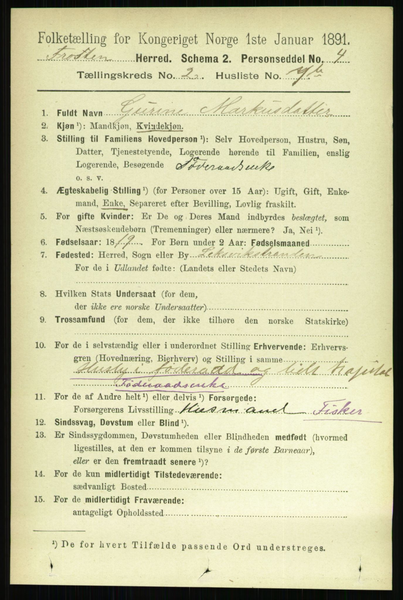 RA, 1891 census for 1717 Frosta, 1891, p. 1745