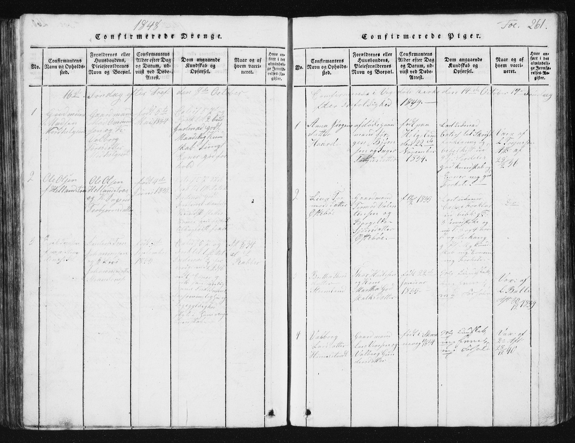 Vikedal sokneprestkontor, SAST/A-101840/01/V: Parish register (copy) no. B 2, 1816-1863, p. 261