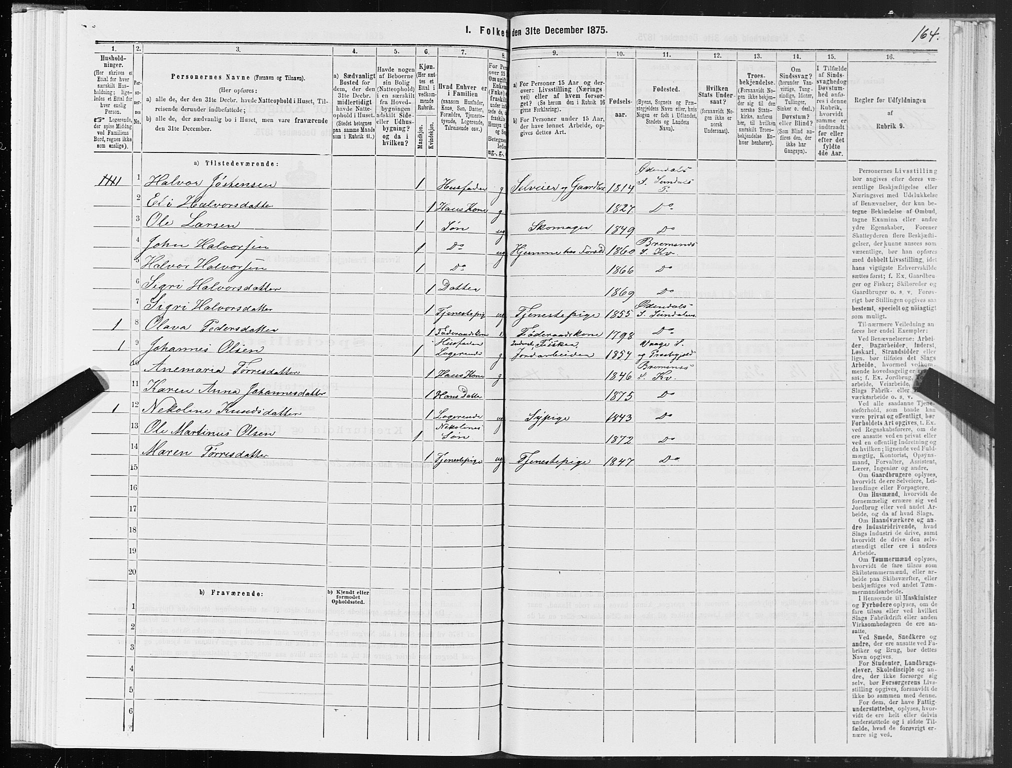 SAT, 1875 census for 1553P Kvernes, 1875, p. 5164