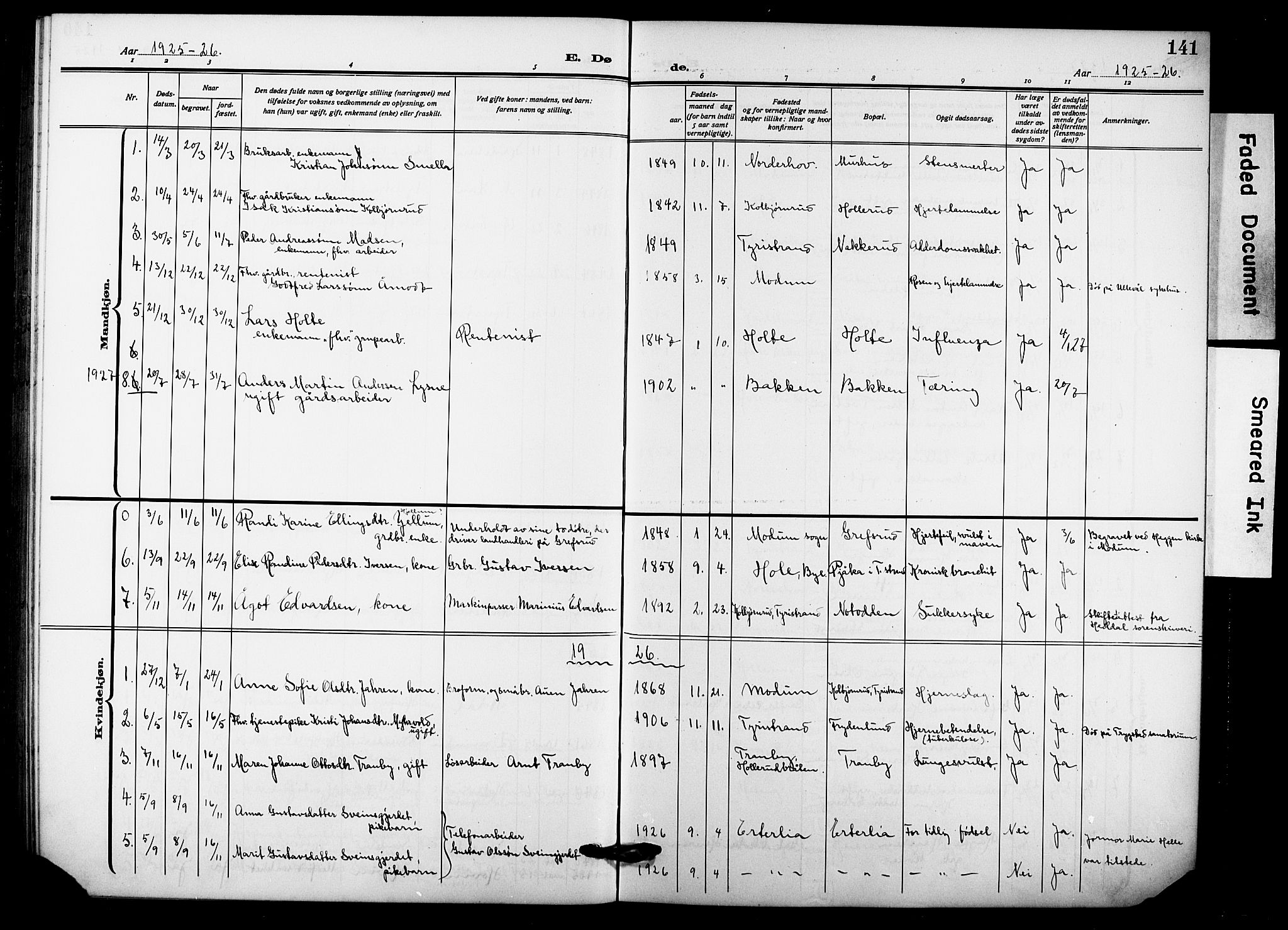 Hole kirkebøker, AV/SAKO-A-228/G/Gb/L0005: Parish register (copy) no. II 5, 1915-1932, p. 141