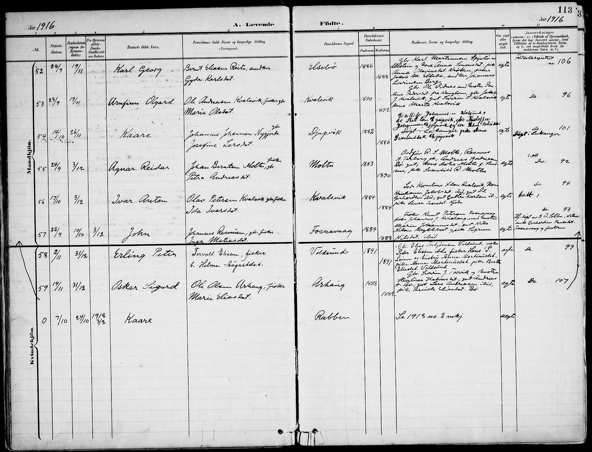 Ministerialprotokoller, klokkerbøker og fødselsregistre - Møre og Romsdal, AV/SAT-A-1454/507/L0075: Parish register (official) no. 507A10, 1901-1920, p. 113