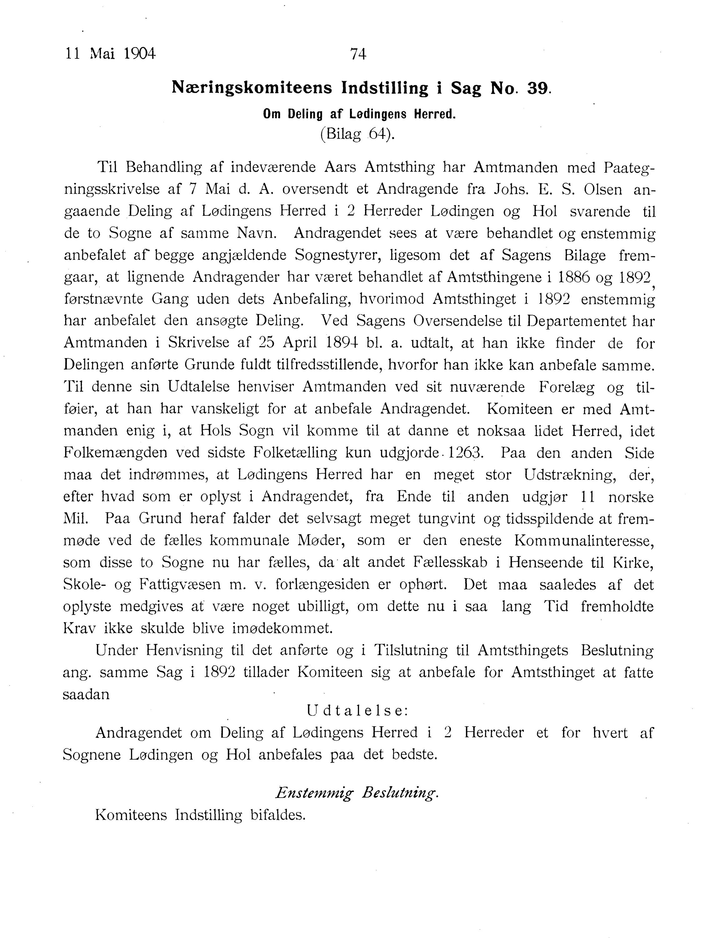 Nordland Fylkeskommune. Fylkestinget, AIN/NFK-17/176/A/Ac/L0027: Fylkestingsforhandlinger 1904, 1904