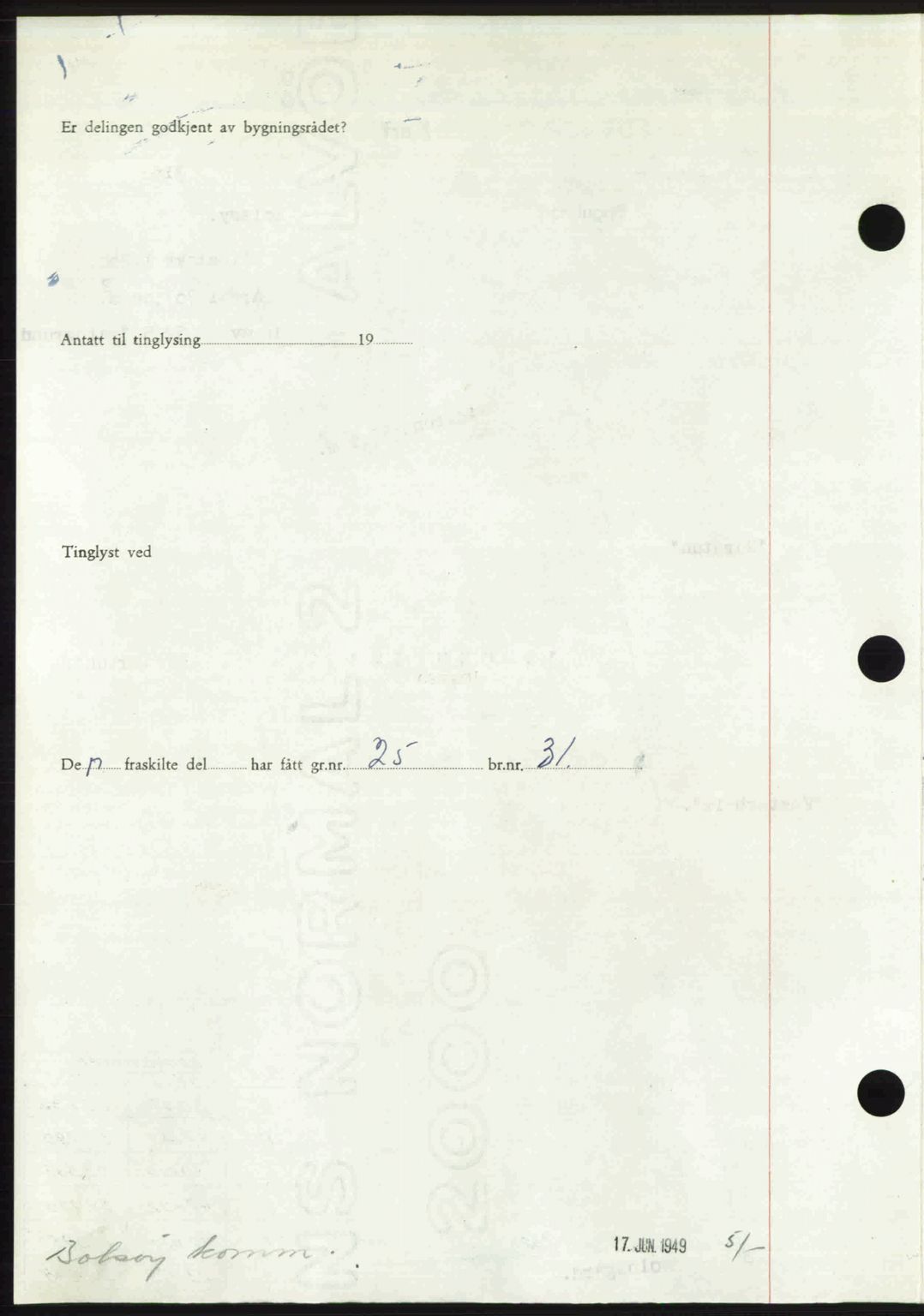 Romsdal sorenskriveri, AV/SAT-A-4149/1/2/2C: Mortgage book no. A30, 1949-1949, Diary no: : 1705/1949