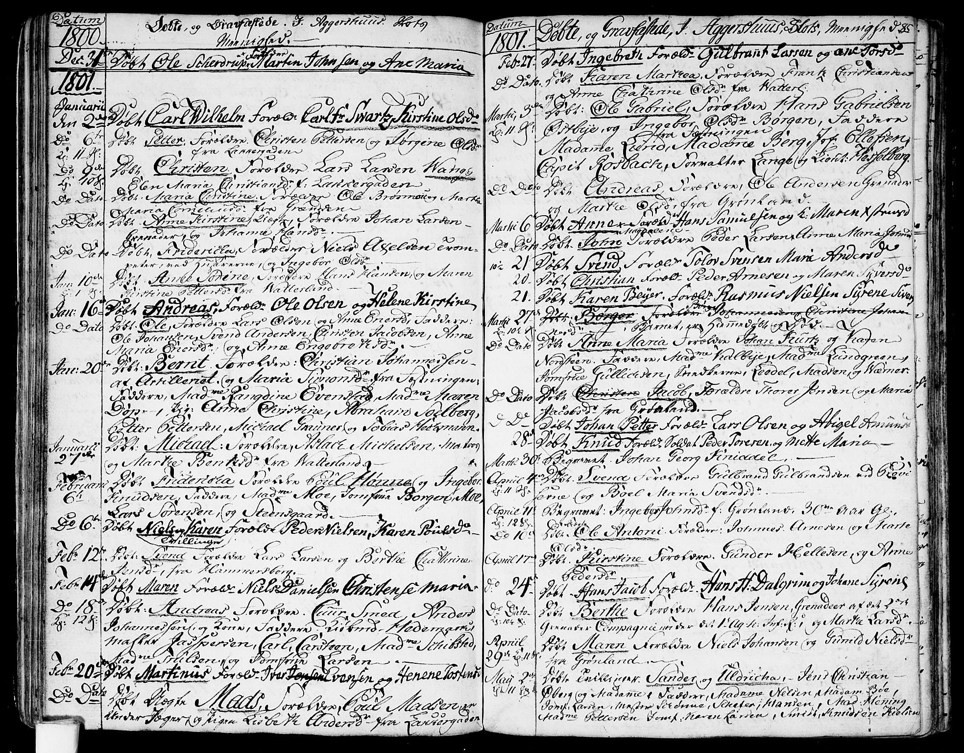 Garnisonsmenigheten Kirkebøker, SAO/A-10846/G/Ga/L0001: Parish register (copy) no. 1, 1796-1814, p. 84-85