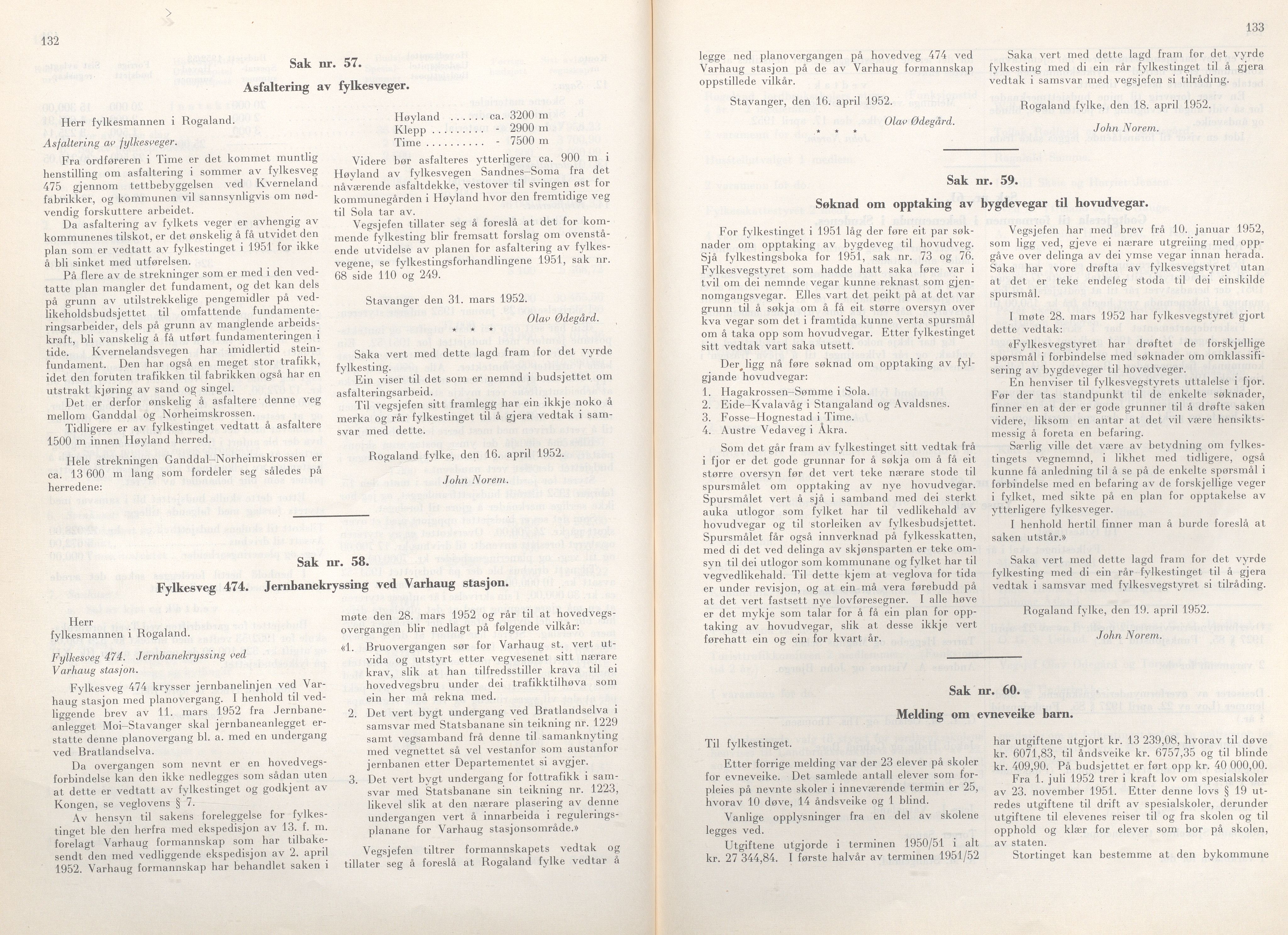 Rogaland fylkeskommune - Fylkesrådmannen , IKAR/A-900/A/Aa/Aaa/L0071: Møtebok , 1952, p. 132-133