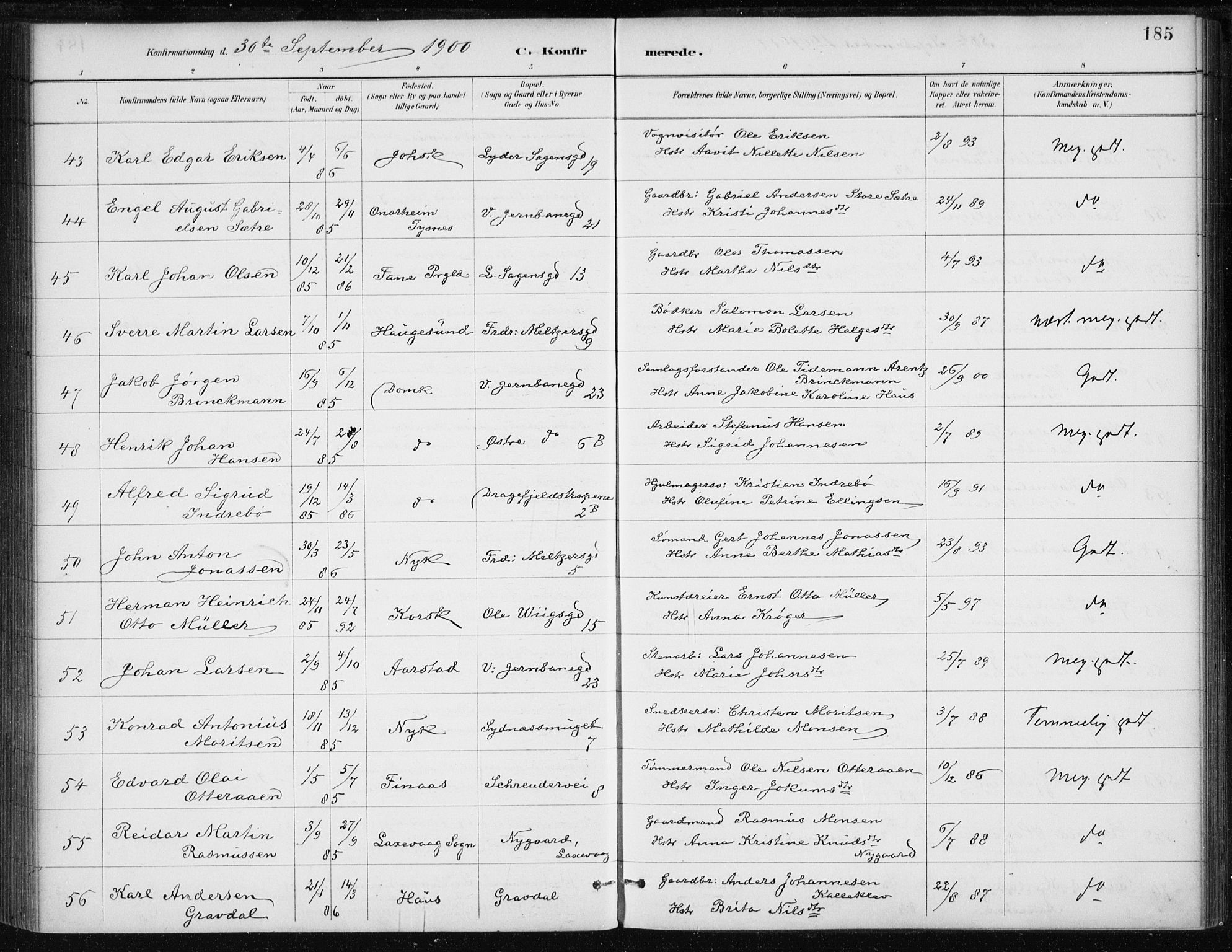 Johanneskirken sokneprestembete, AV/SAB-A-76001/H/Haa/L0008: Parish register (official) no. C 1, 1885-1907, p. 185