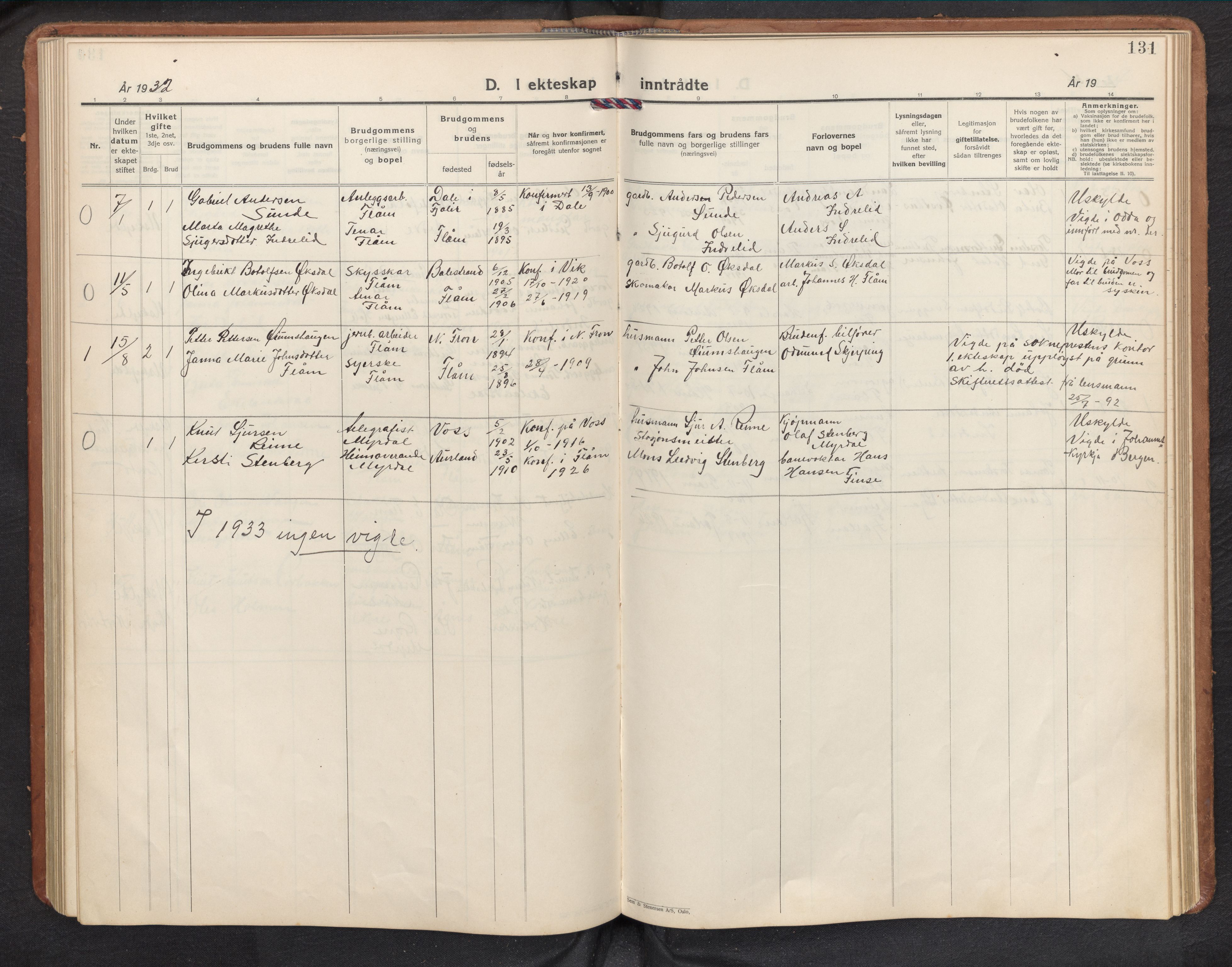 Aurland sokneprestembete, SAB/A-99937/H/Hb/Hbb/L0003: Parish register (copy) no. B 3, 1929-1972, p. 130b-131a