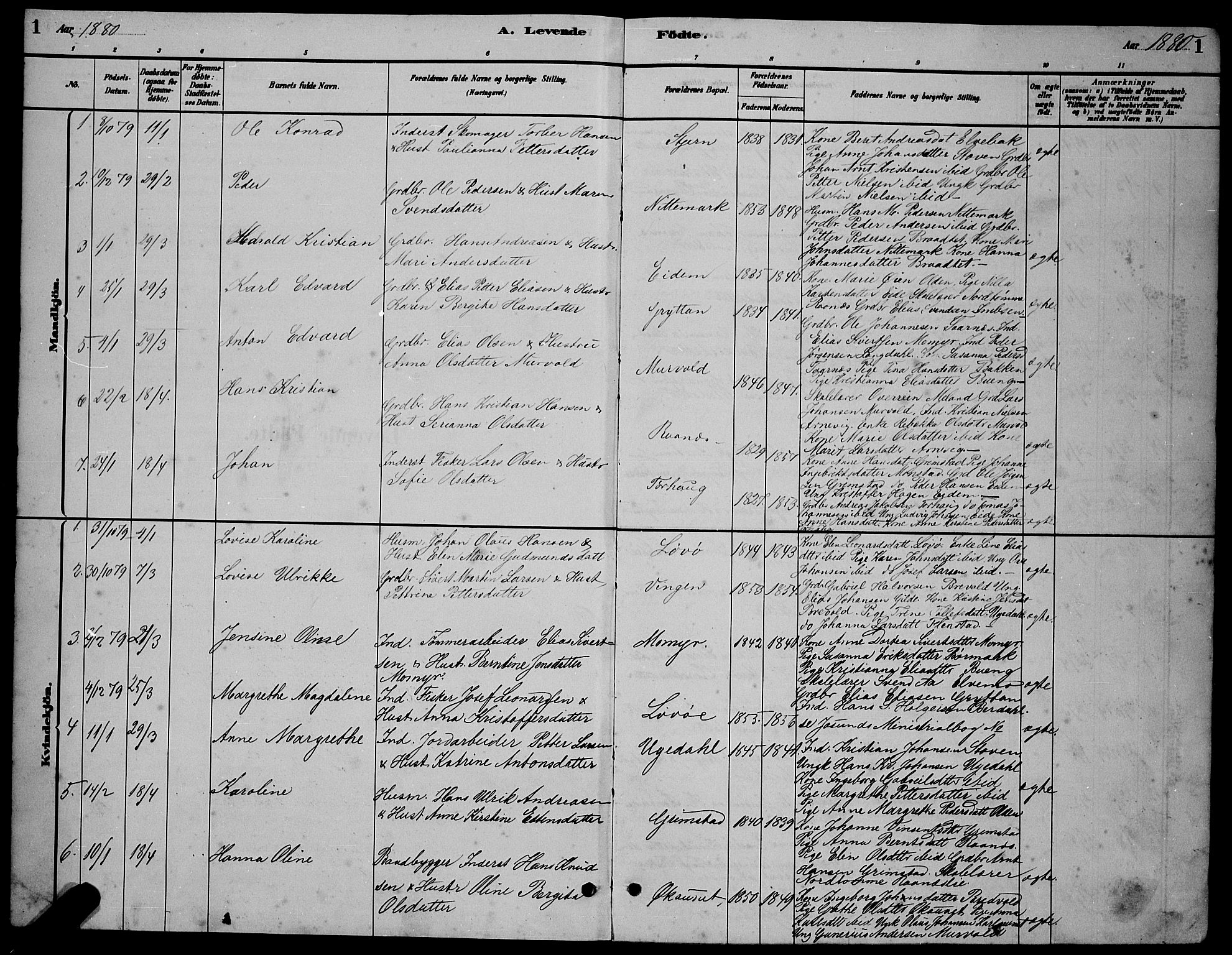 Ministerialprotokoller, klokkerbøker og fødselsregistre - Sør-Trøndelag, AV/SAT-A-1456/655/L0687: Parish register (copy) no. 655C03, 1880-1898, p. 1
