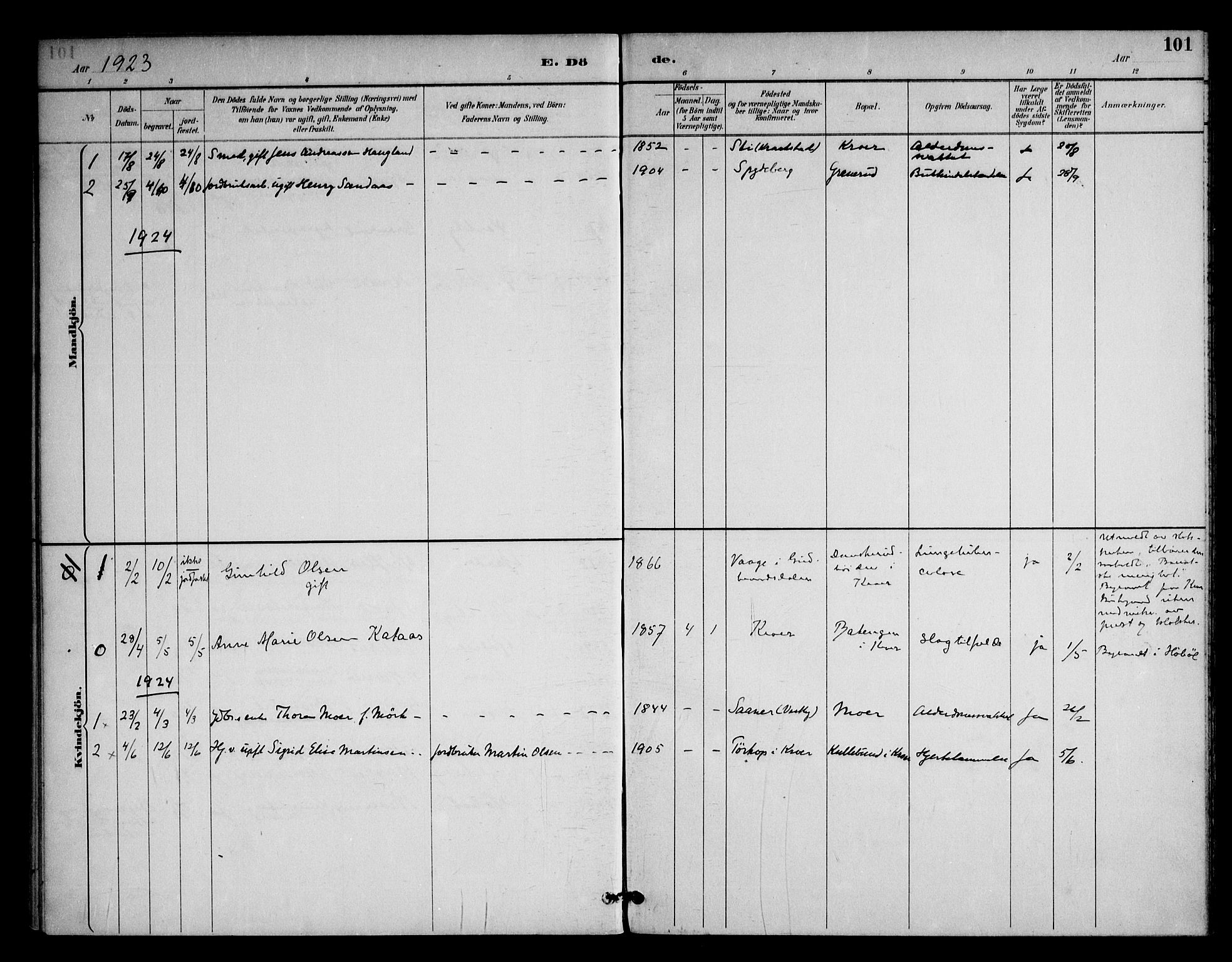 Ås prestekontor Kirkebøker, AV/SAO-A-10894/F/Fc/L0002: Parish register (official) no. III 2, 1892-1924, p. 101