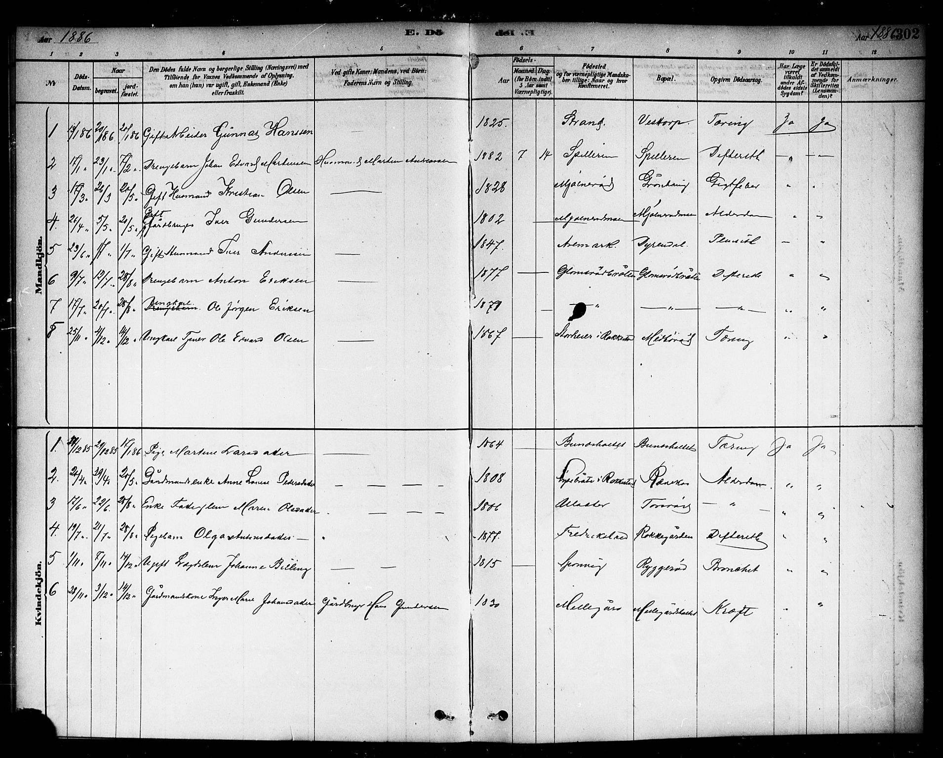 Berg prestekontor Kirkebøker, SAO/A-10902/F/Fc/L0001: Parish register (official) no. III 1, 1878-1887, p. 302