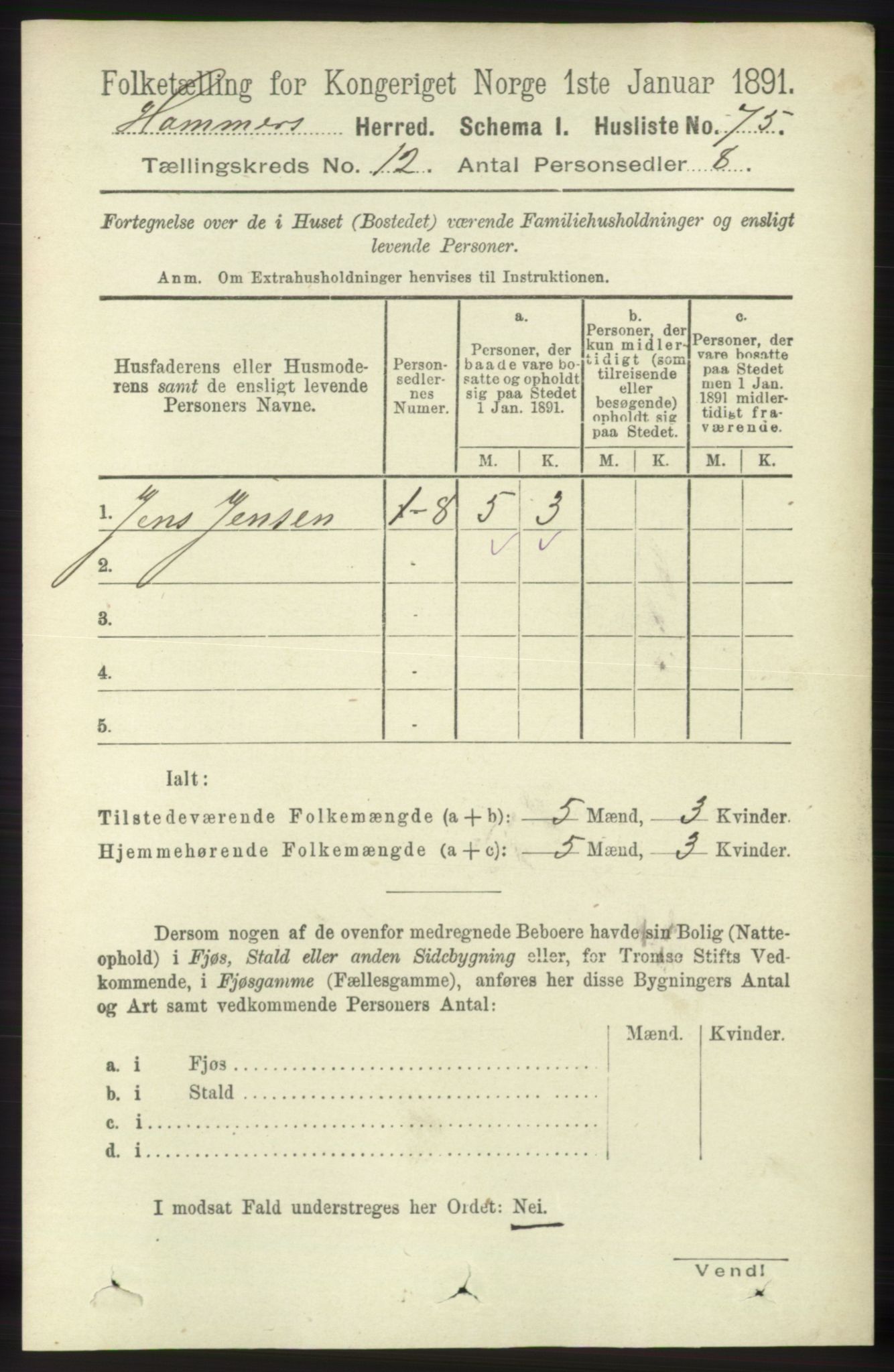 RA, 1891 census for 1254 Hamre, 1891, p. 3483