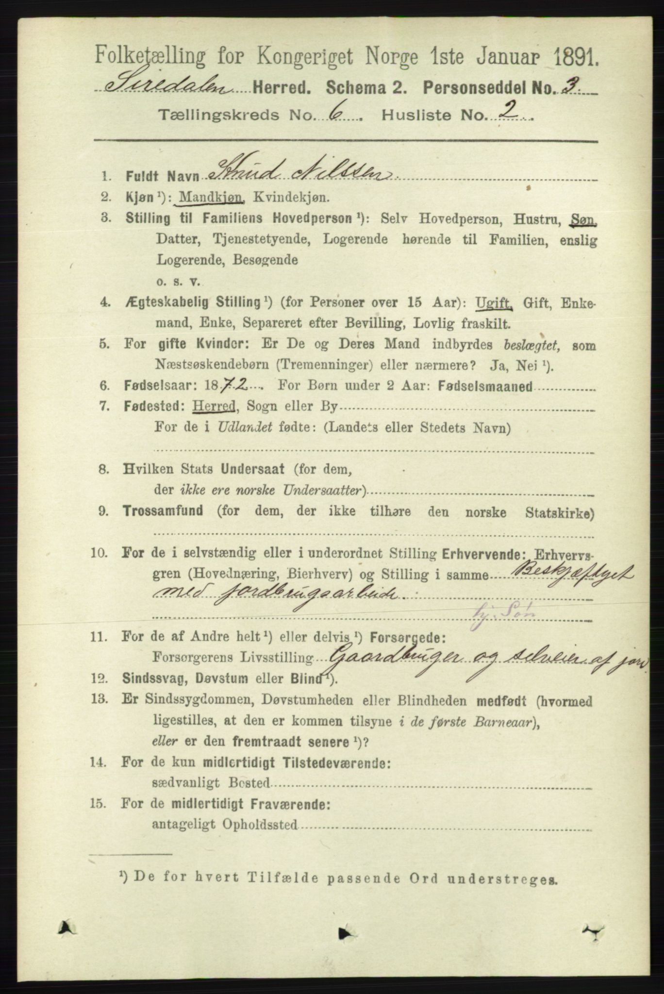 RA, 1891 census for 1046 Sirdal, 1891, p. 1641