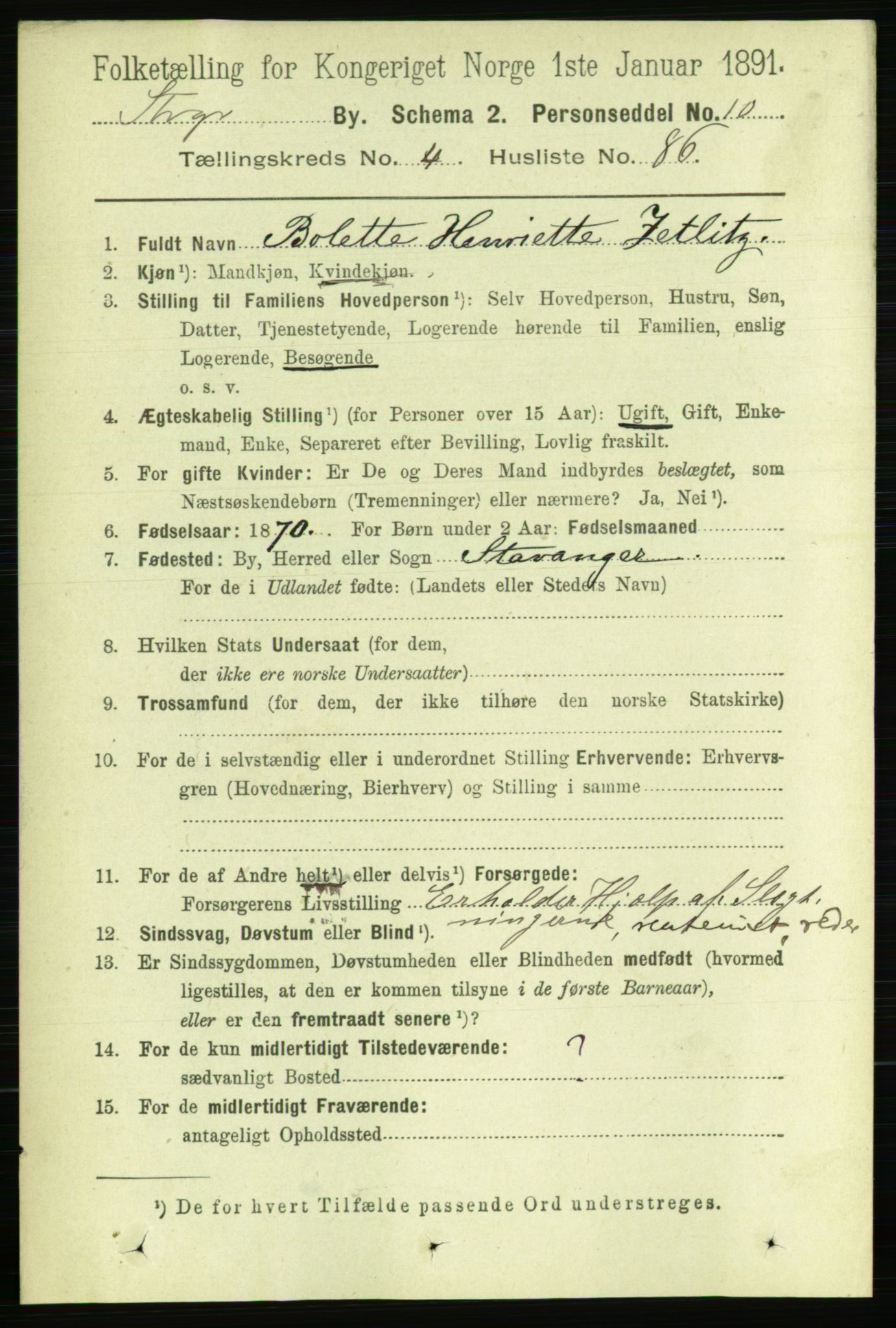 RA, 1891 census for 1103 Stavanger, 1891, p. 8593