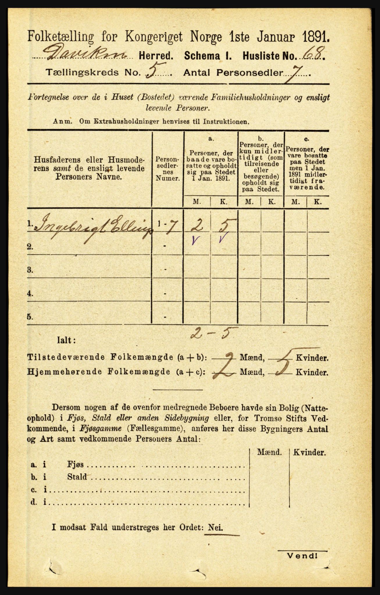 RA, 1891 census for 1442 Davik, 1891, p. 1801