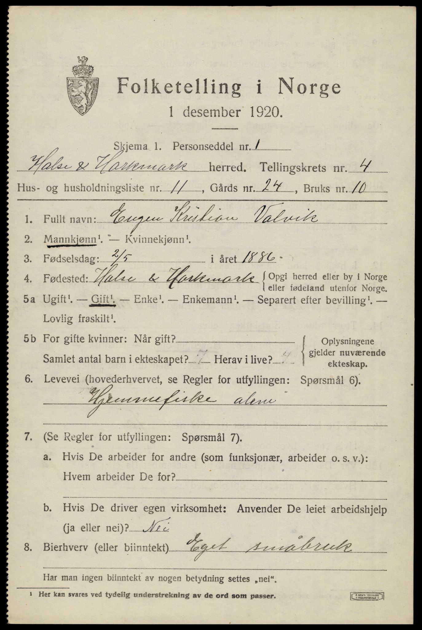 SAK, 1920 census for Halse og Harkmark, 1920, p. 2944