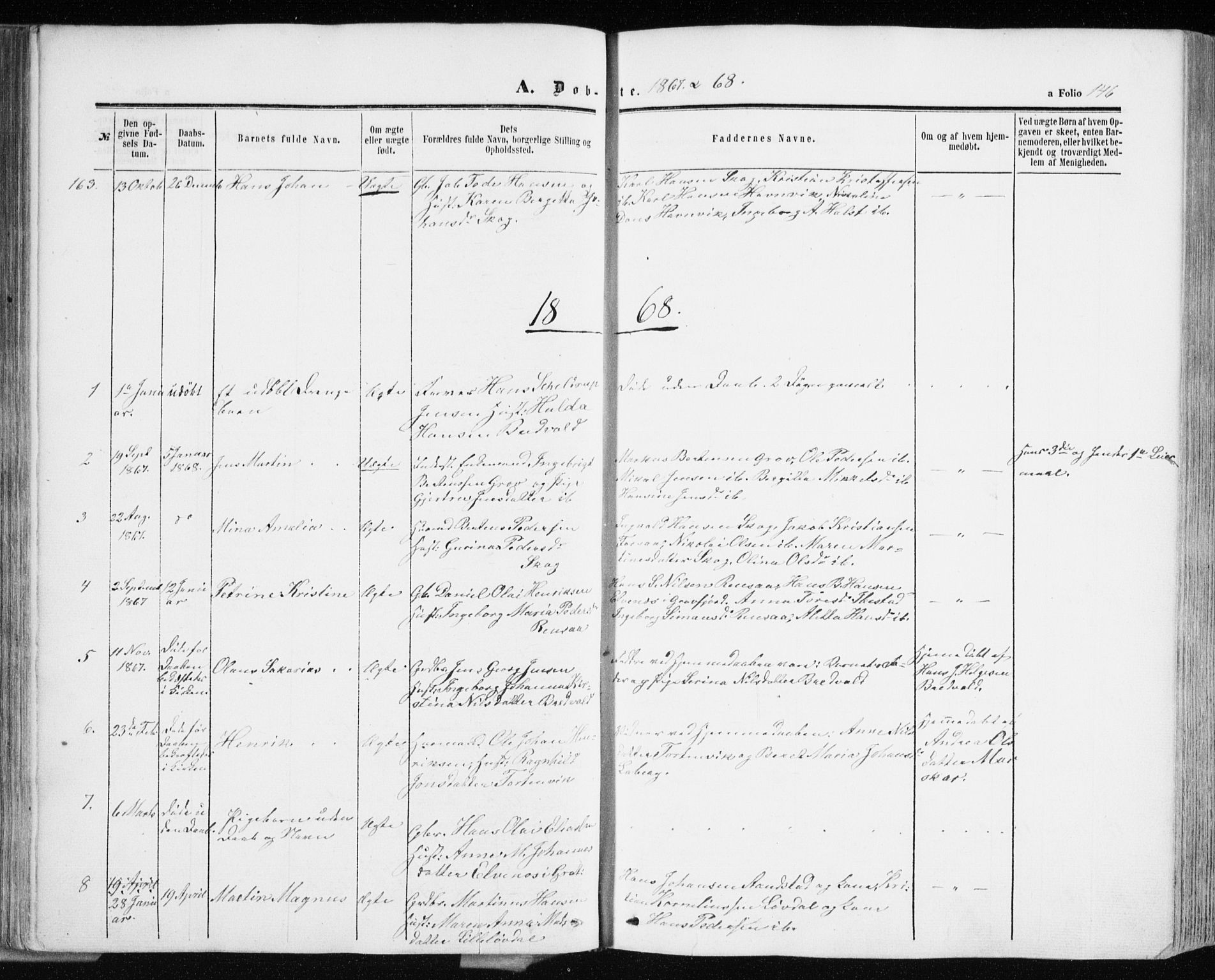 Ibestad sokneprestembete, AV/SATØ-S-0077/H/Ha/Haa/L0009kirke: Parish register (official) no. 9, 1859-1868, p. 146