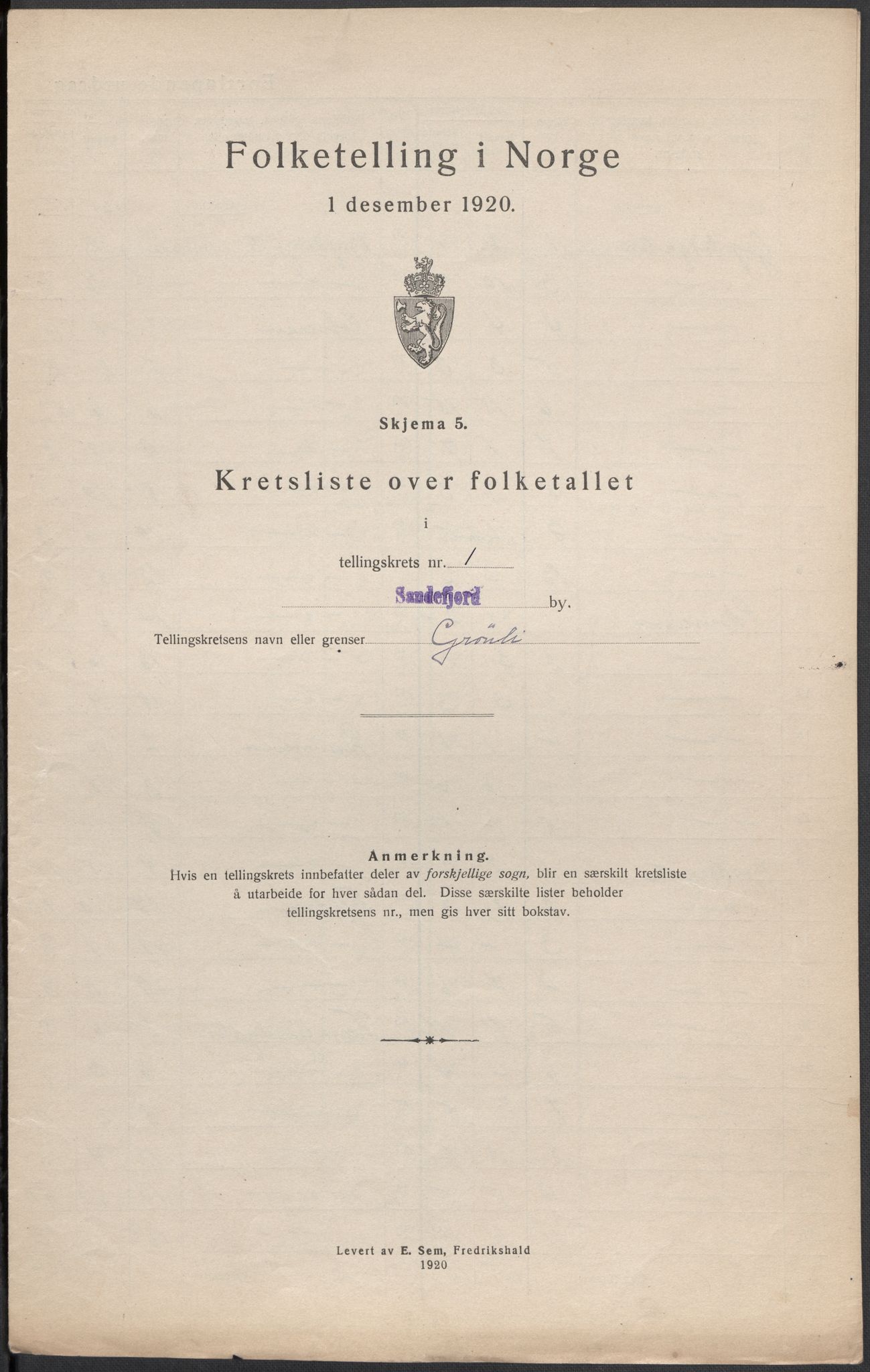 SAKO, 1920 census for Sandefjord, 1920, p. 3