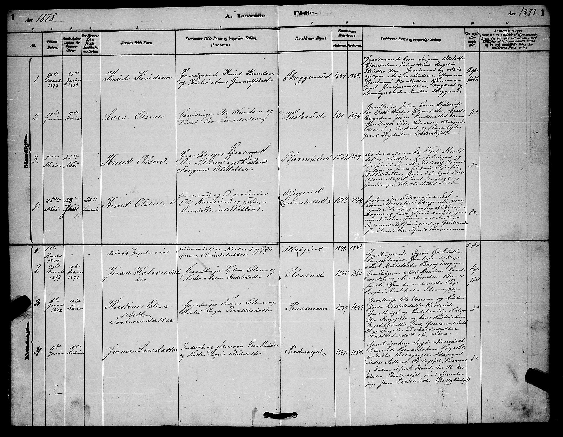 Rollag kirkebøker, SAKO/A-240/G/Ga/L0004: Parish register (copy) no. I 4, 1878-1903, p. 1
