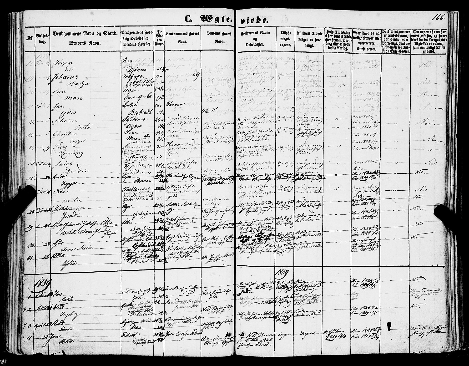 Ullensvang sokneprestembete, SAB/A-78701/H/Haa: Parish register (official) no. A 11, 1854-1866, p. 166