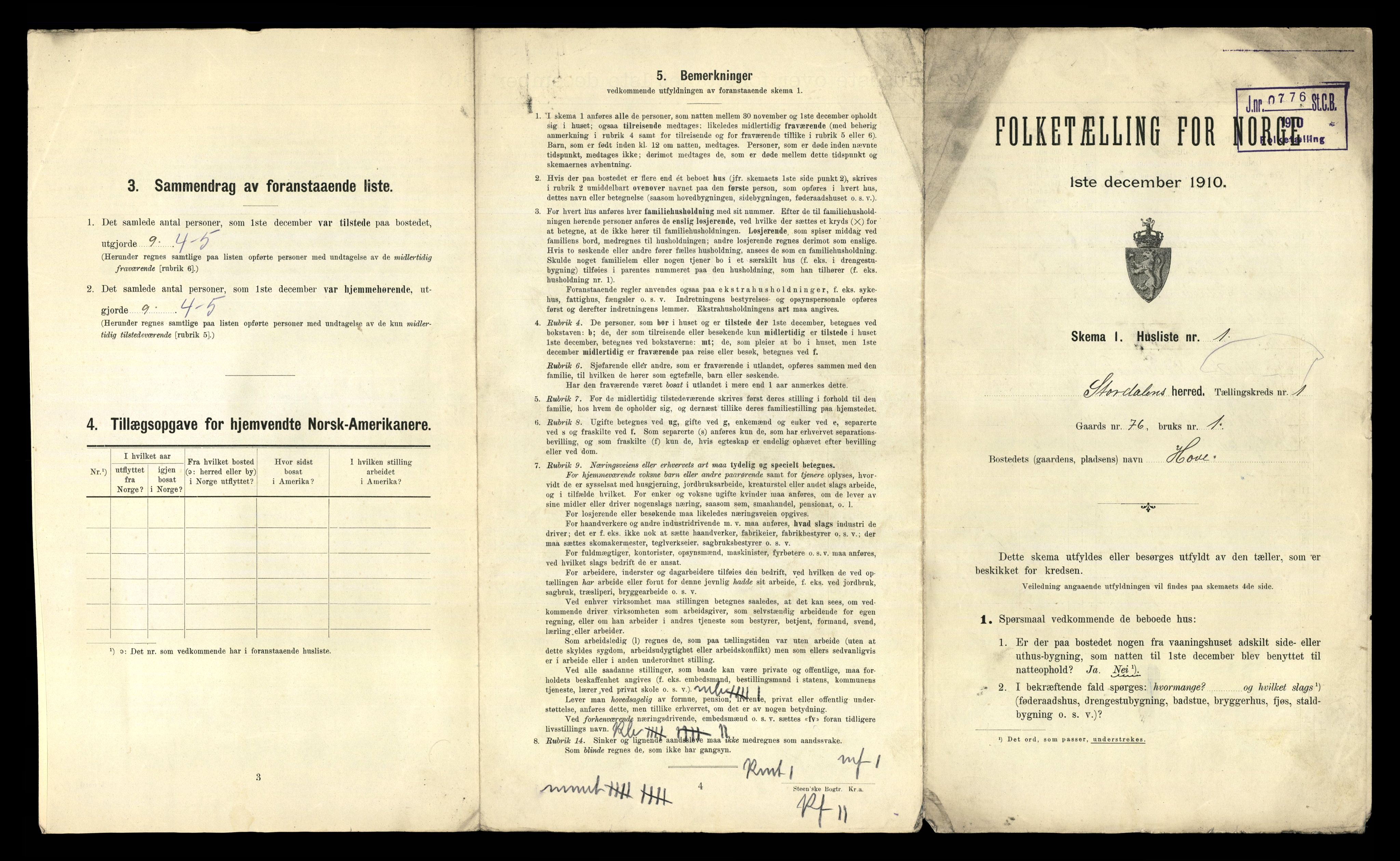 RA, 1910 census for Stordal, 1910, p. 22