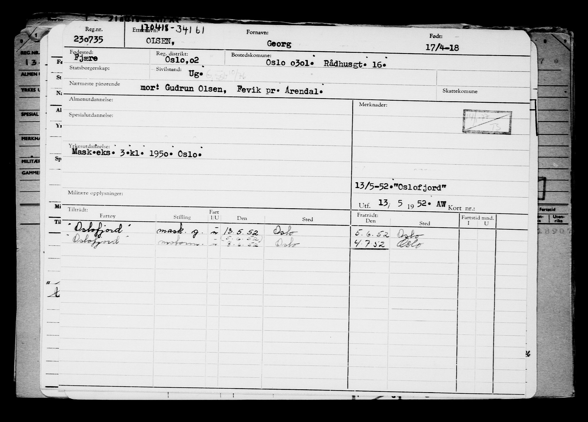 Direktoratet for sjømenn, AV/RA-S-3545/G/Gb/L0157: Hovedkort, 1918, p. 385