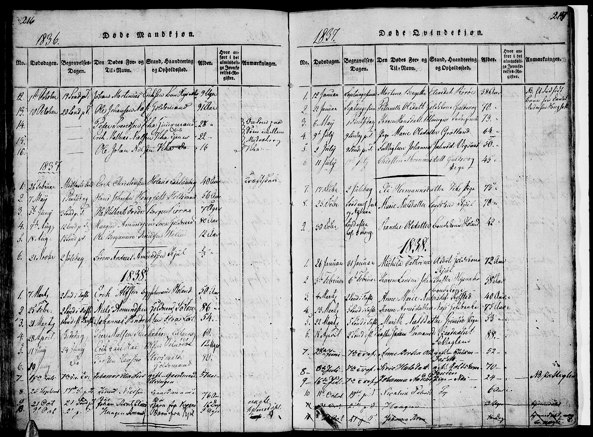 Ministerialprotokoller, klokkerbøker og fødselsregistre - Nordland, AV/SAT-A-1459/816/L0239: Parish register (official) no. 816A05, 1820-1845, p. 216-217