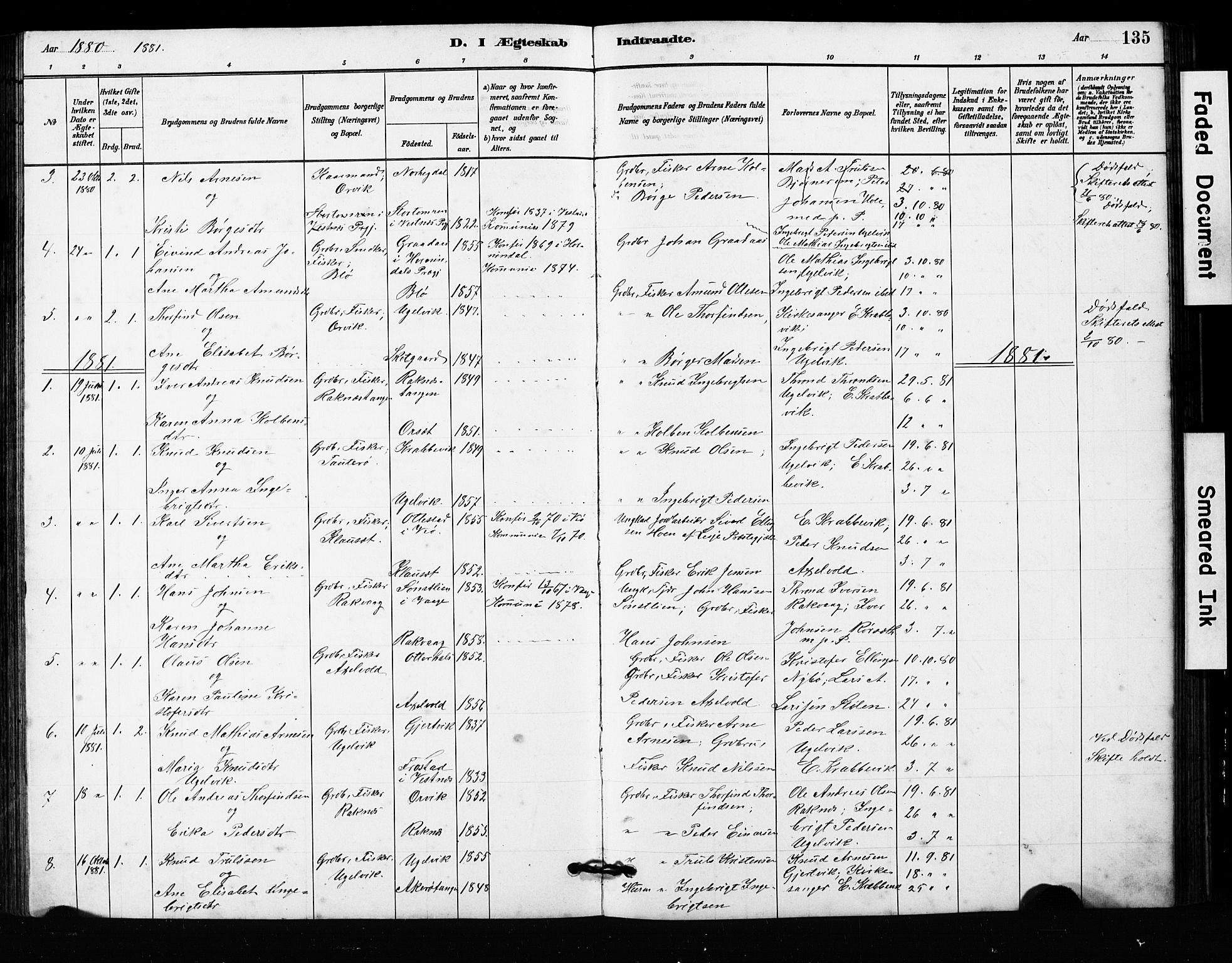Ministerialprotokoller, klokkerbøker og fødselsregistre - Møre og Romsdal, AV/SAT-A-1454/563/L0737: Parish register (copy) no. 563C01, 1878-1916, p. 135